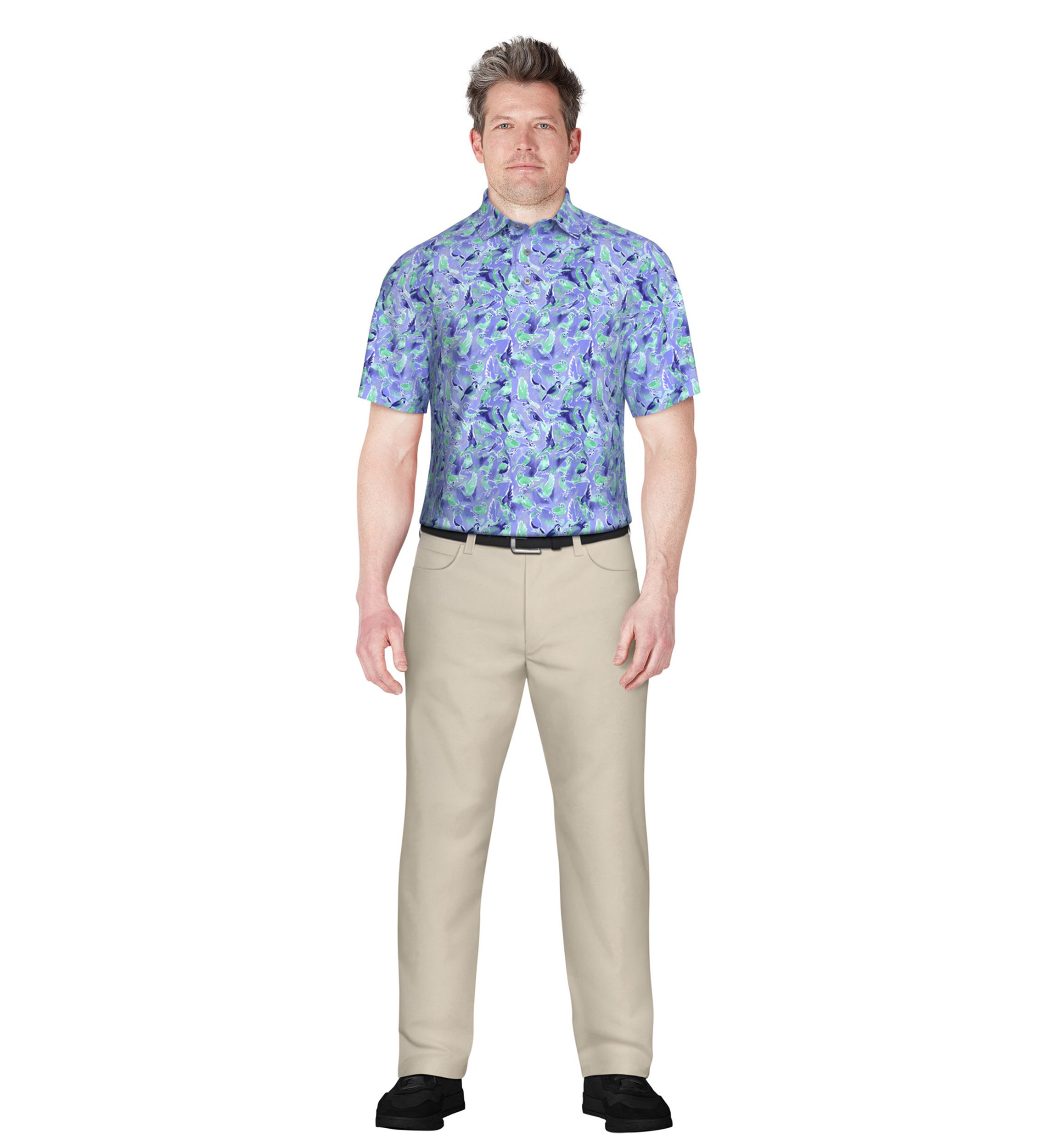 Mens Watercolor Birdie Print Short Sleeve Golf Polo Shirt