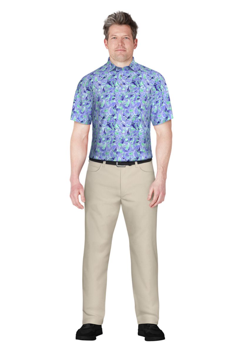 Mens Watercolor Birdie Print Short Sleeve Golf Polo Shirt