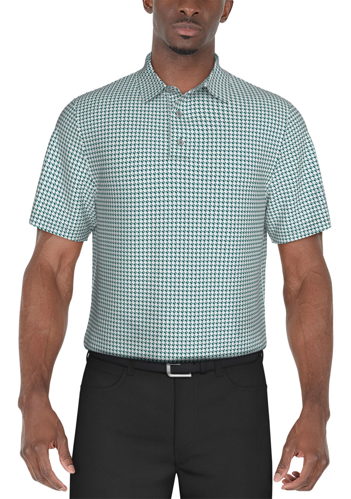 Mens Short Sleeve Stretch Performance Geometric Print Polo Shirt