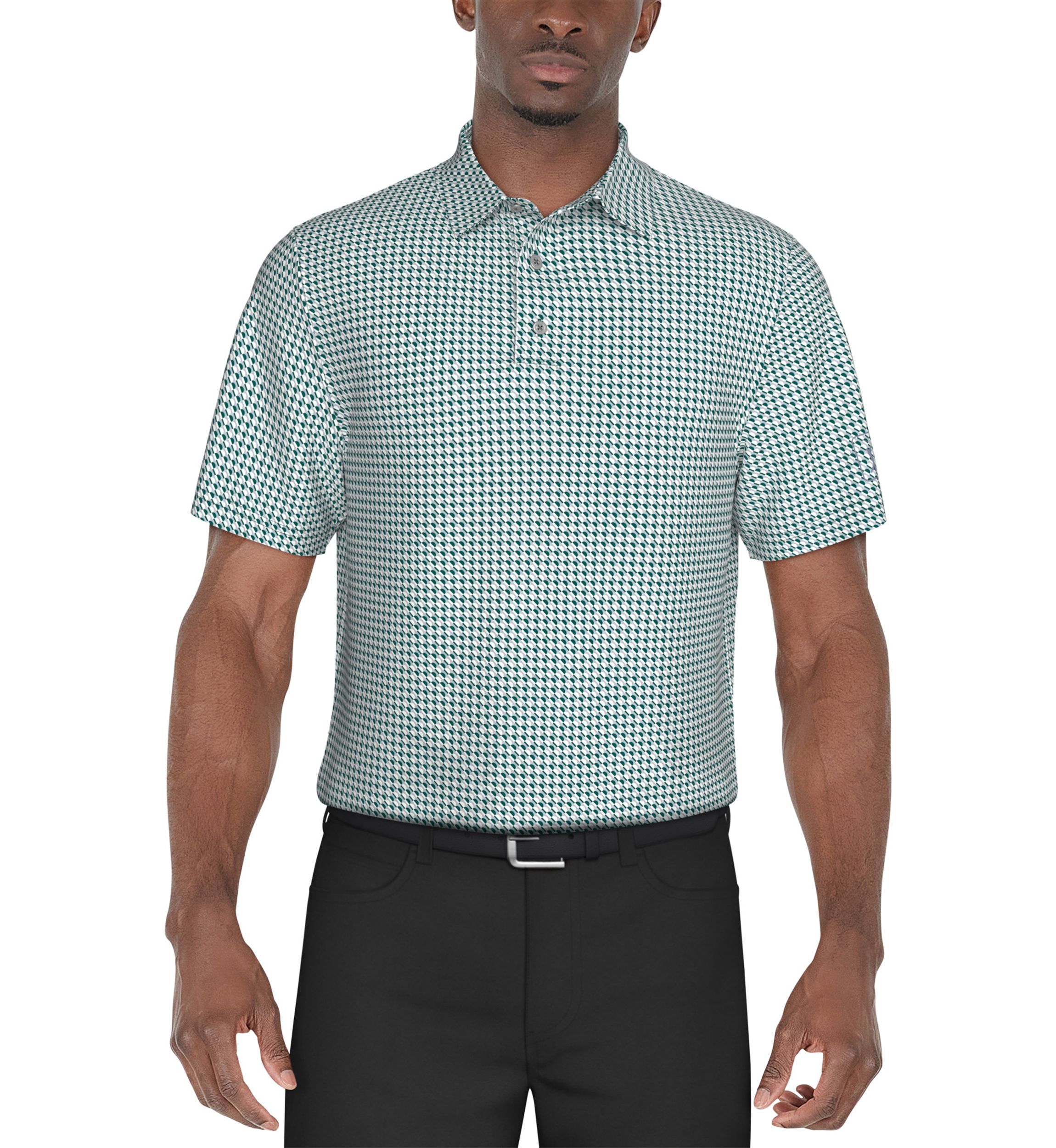 Mens Short Sleeve Stretch Performance Geometric Print Polo Shirt