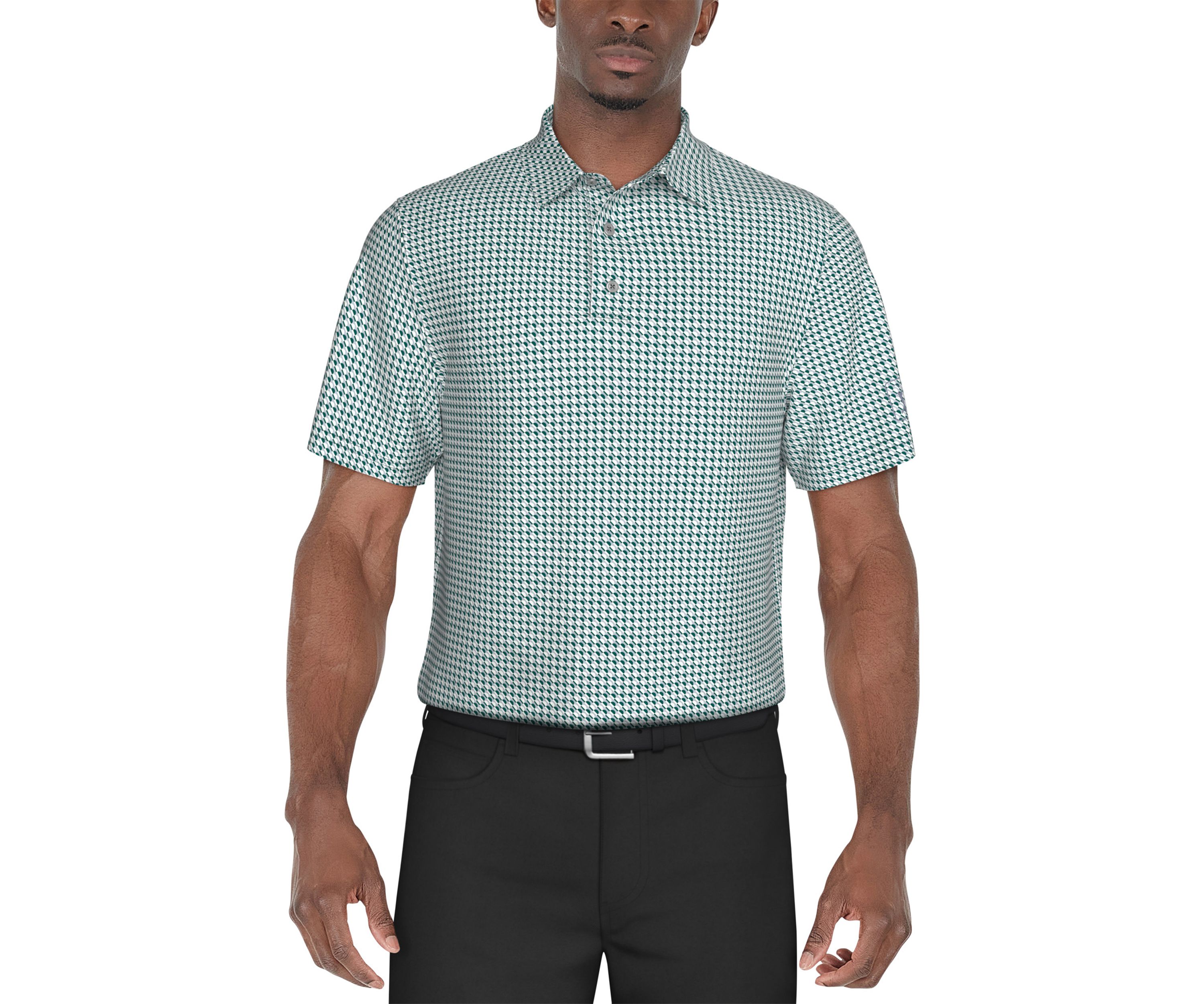 Mens Short Sleeve Stretch Performance Geometric Print Polo Shirt