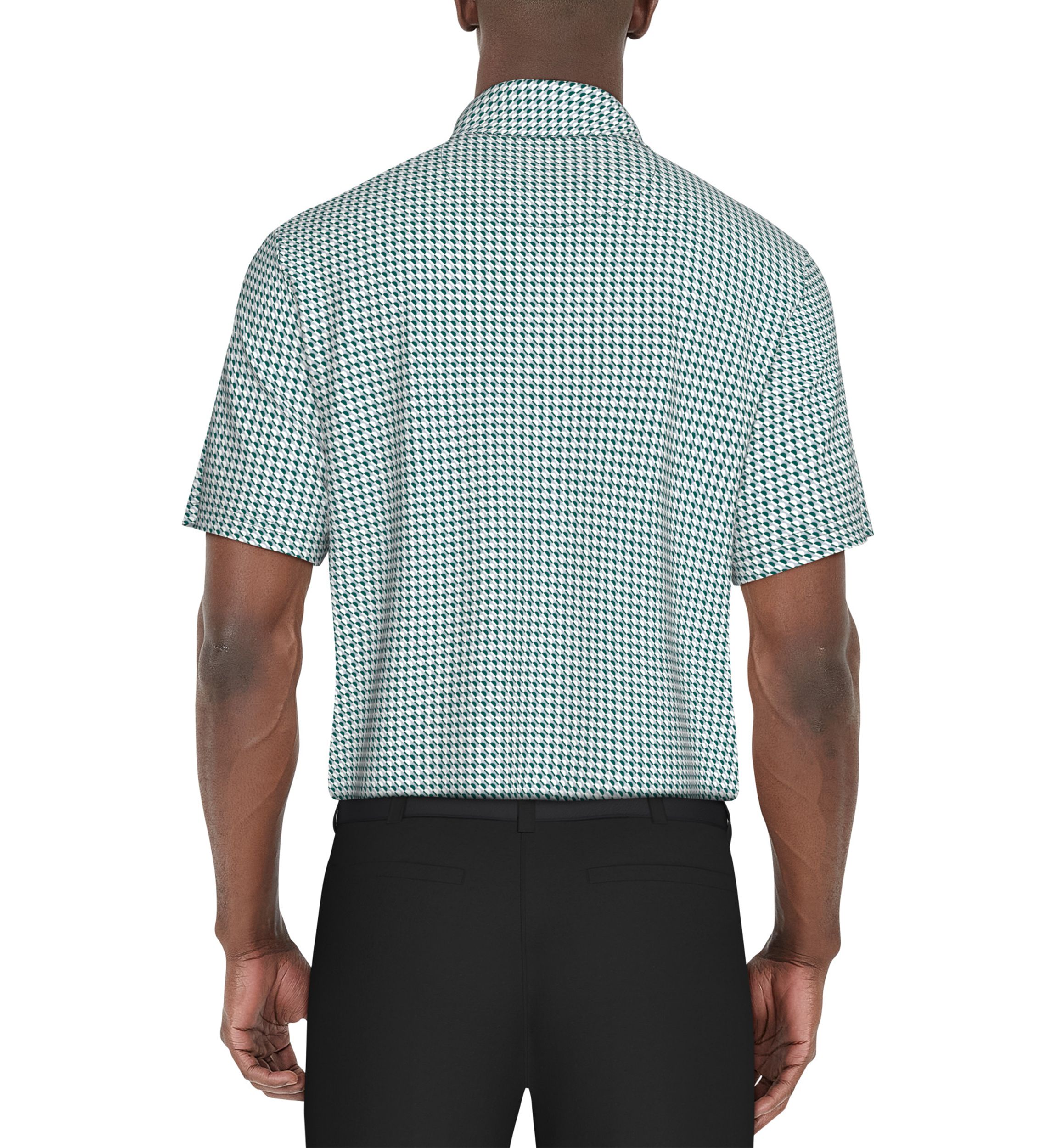 Mens Short Sleeve Stretch Performance Geometric Print Polo Shirt