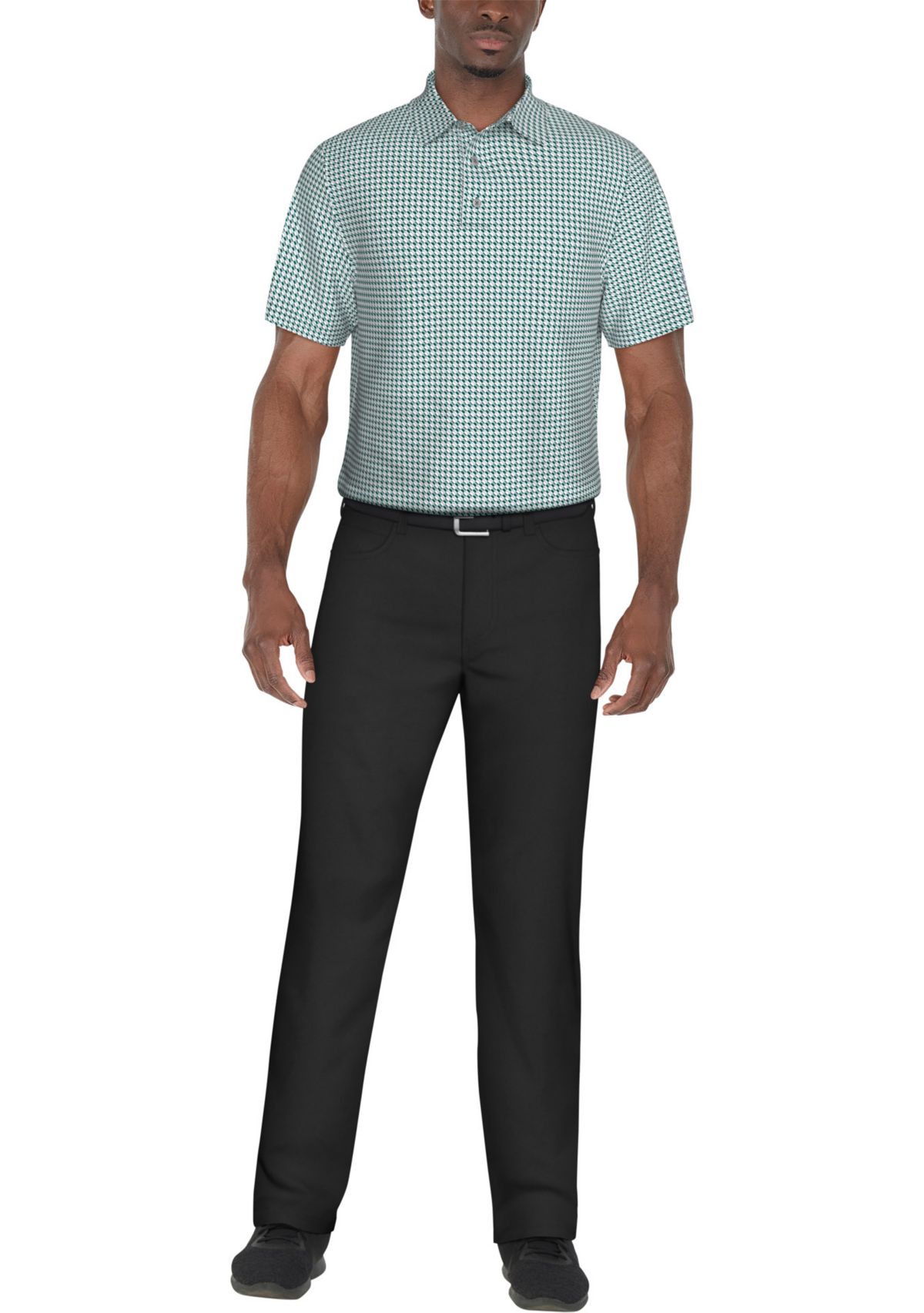 Mens Short Sleeve Stretch Performance Geometric Print Polo Shirt