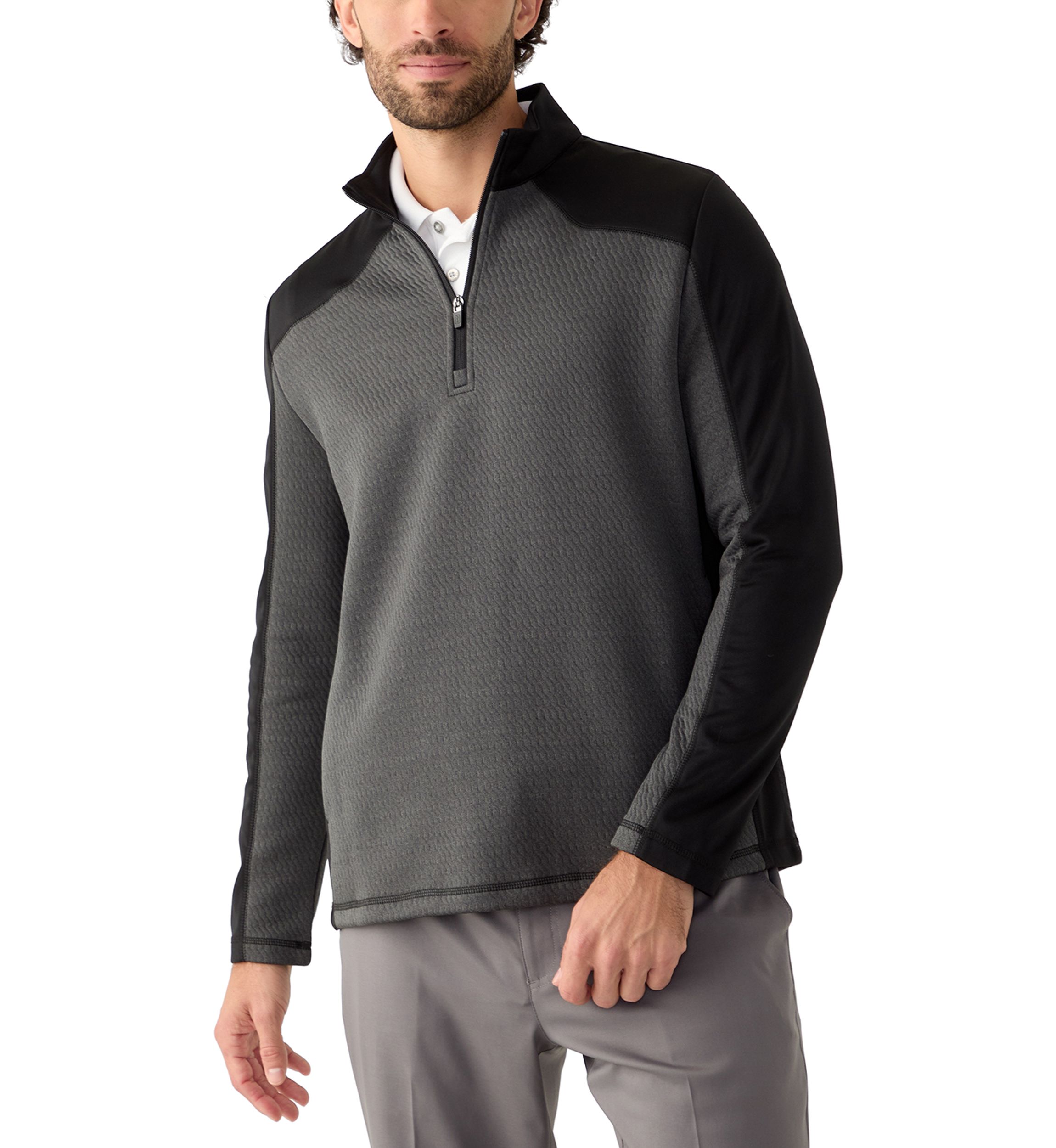 Mens Long Sleeve Textured 1/4 Zip Pullover 