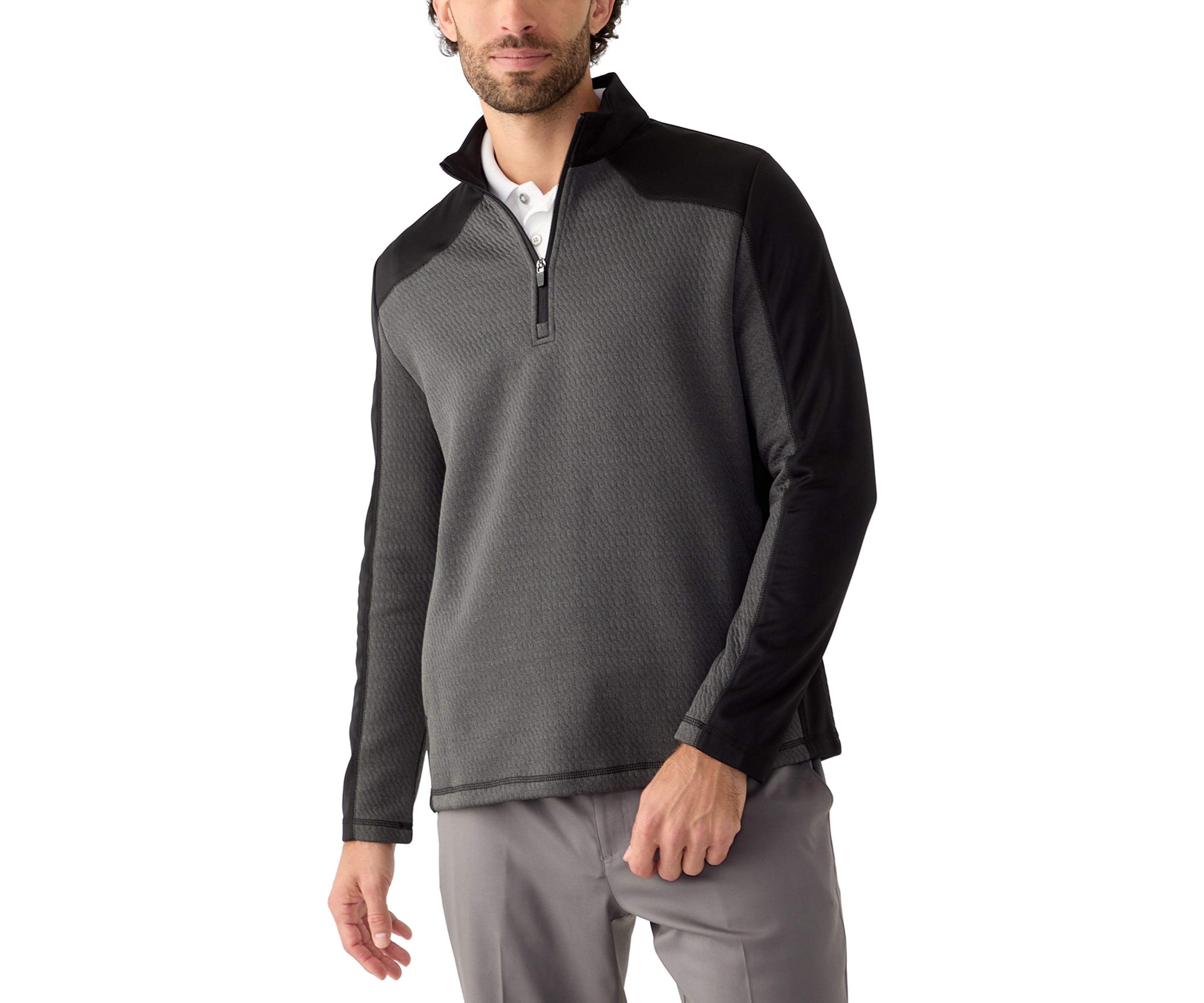 Mens Long Sleeve Textured 1/4 Zip Pullover 