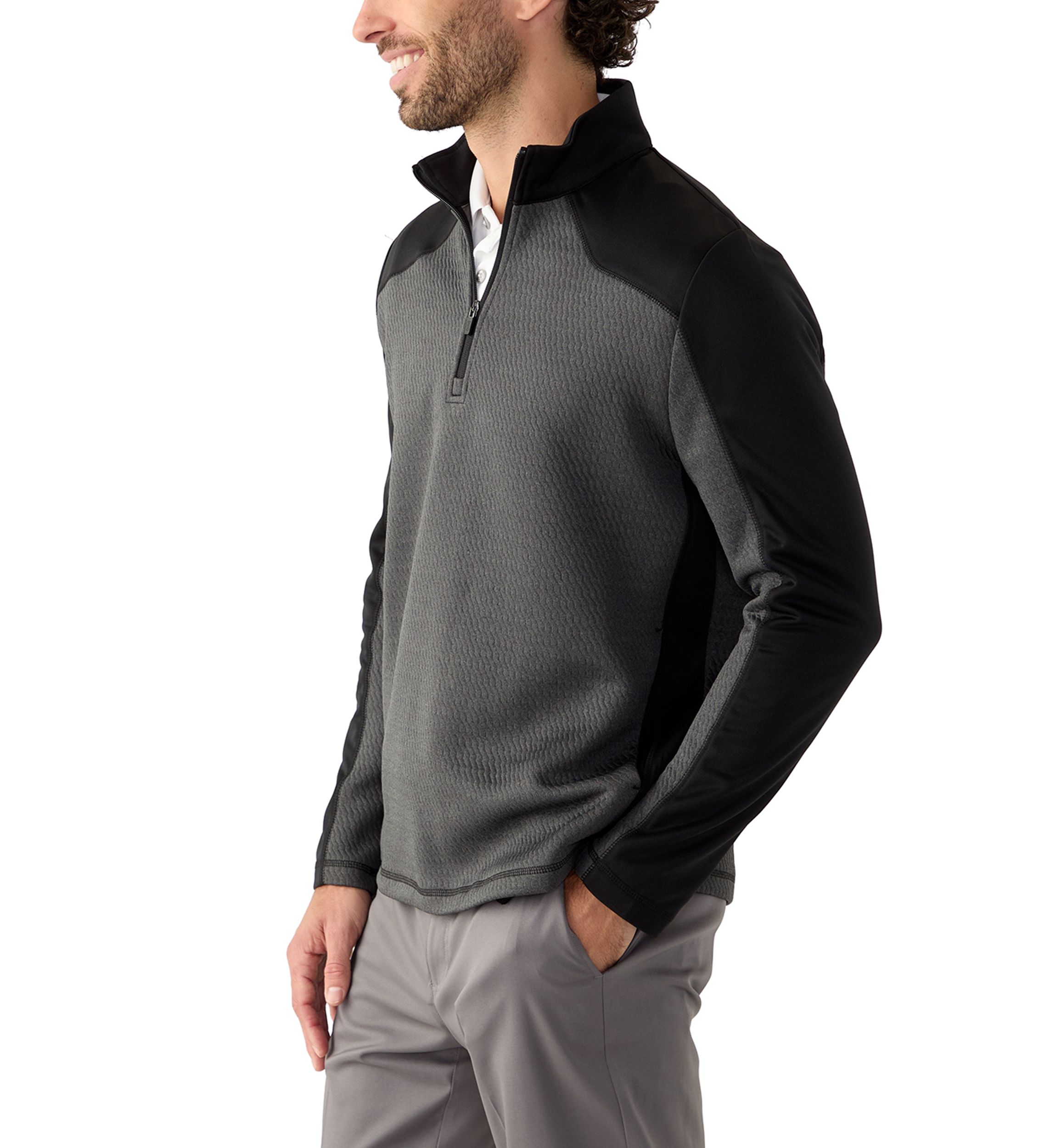Mens Long Sleeve Textured 1/4 Zip Pullover 