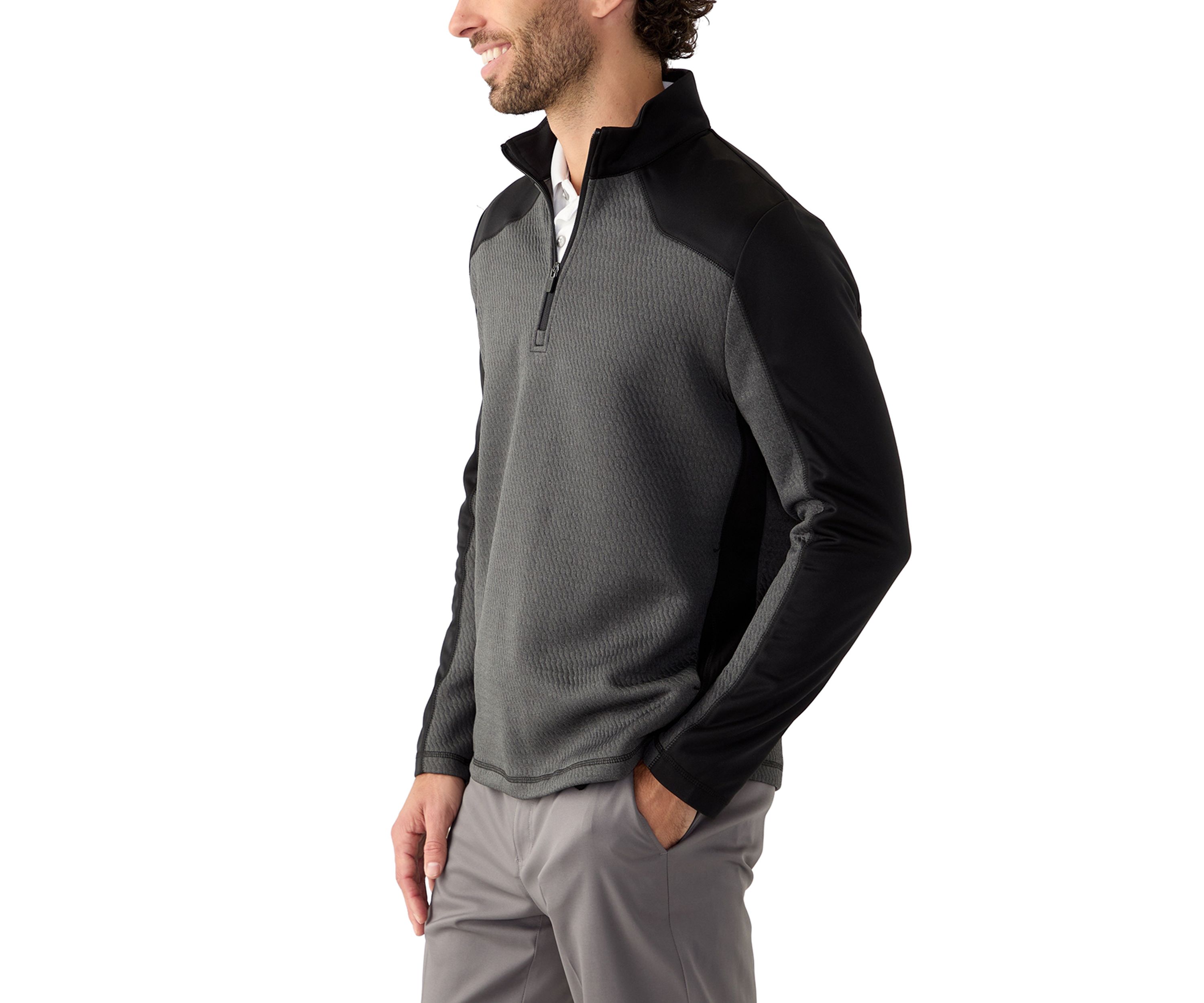 Mens Long Sleeve Textured 1/4 Zip Pullover 