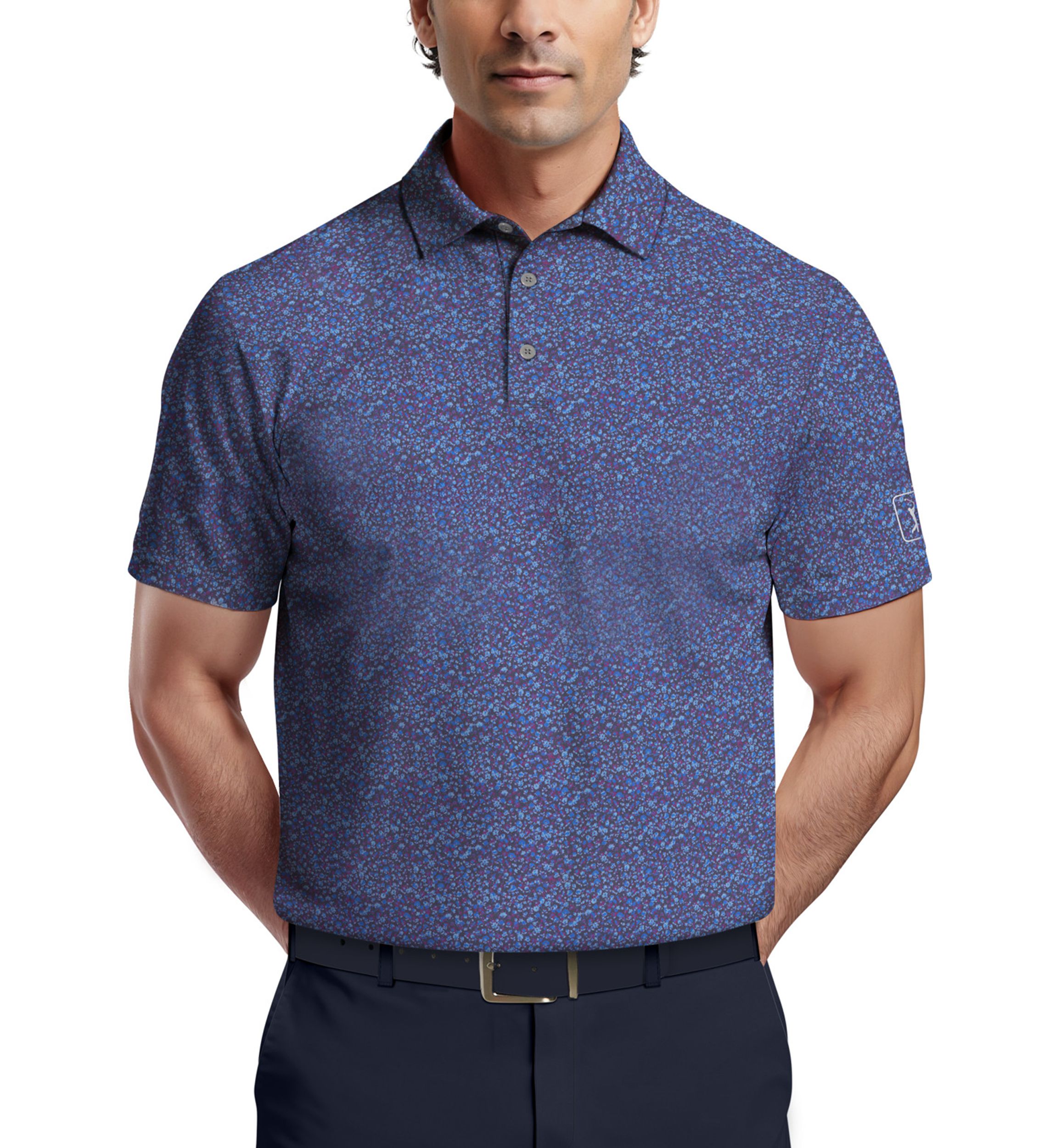 All-Over Micro Floral Print Short Sleeve Golf Polo Shirt