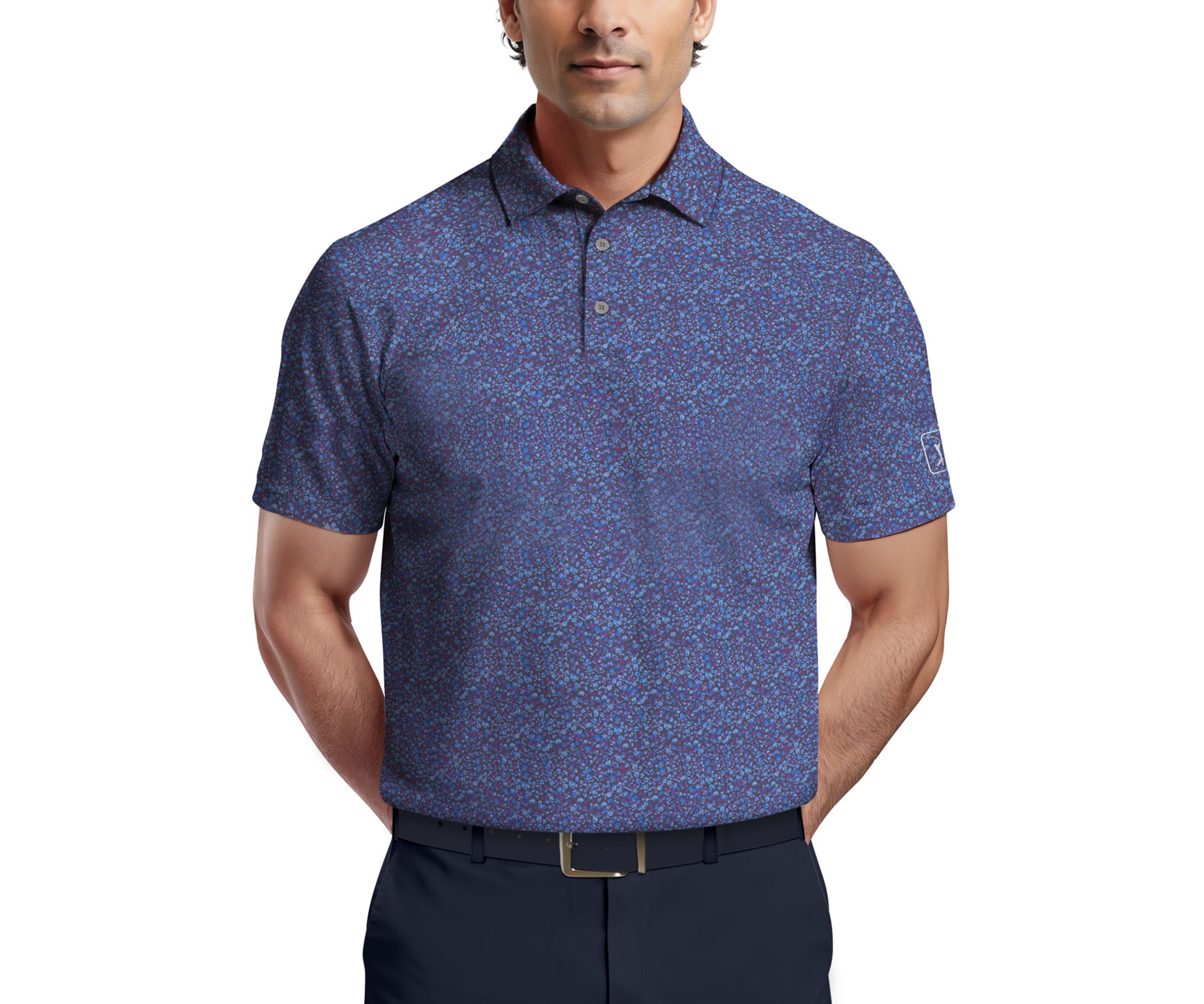 All-Over Micro Floral Print Short Sleeve Golf Polo Shirt