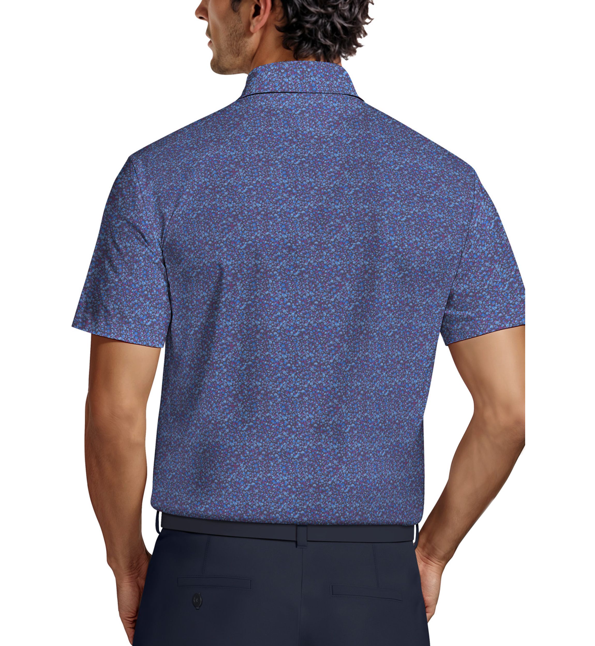 All-Over Micro Floral Print Short Sleeve Golf Polo Shirt