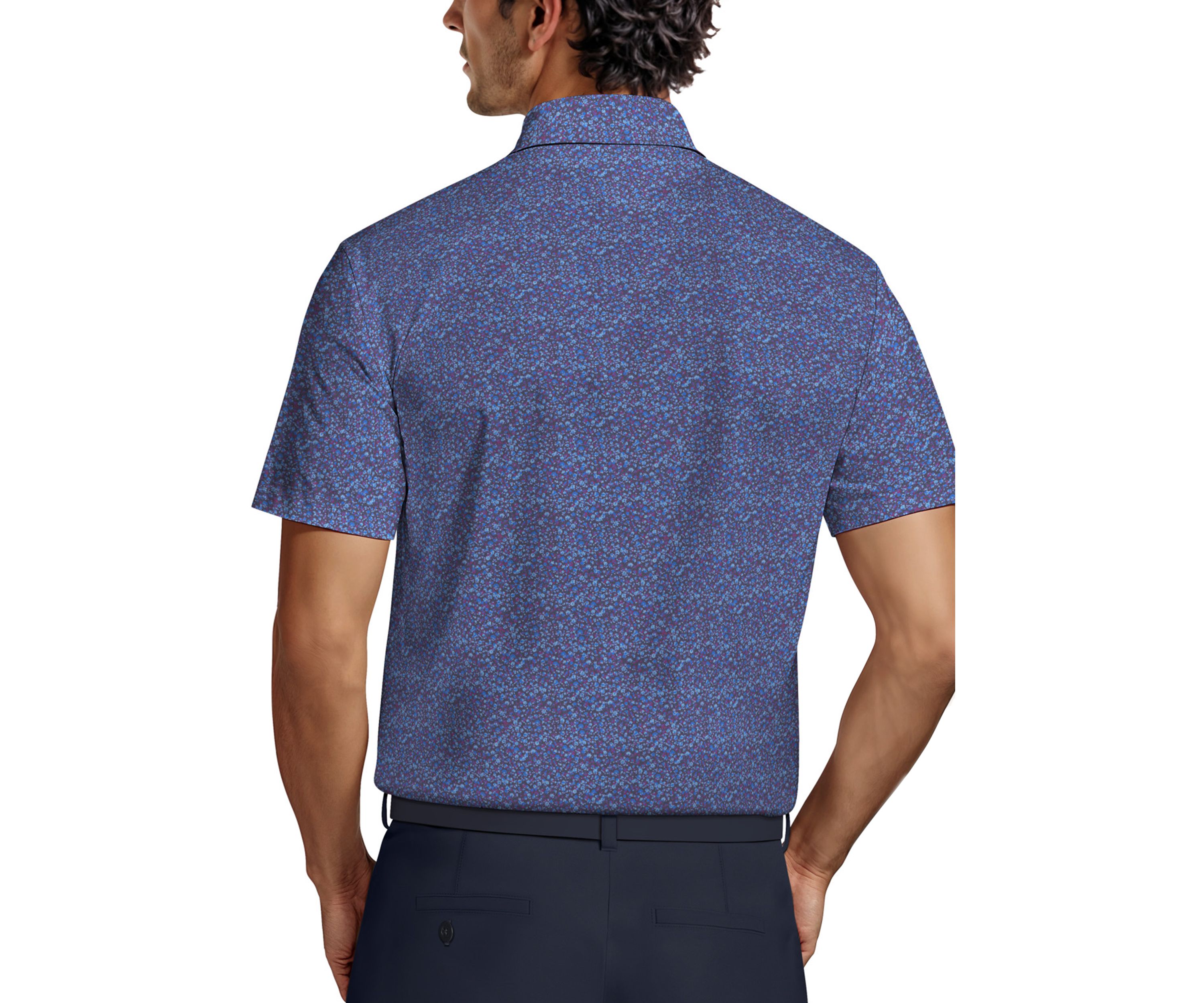 All-Over Micro Floral Print Short Sleeve Golf Polo Shirt