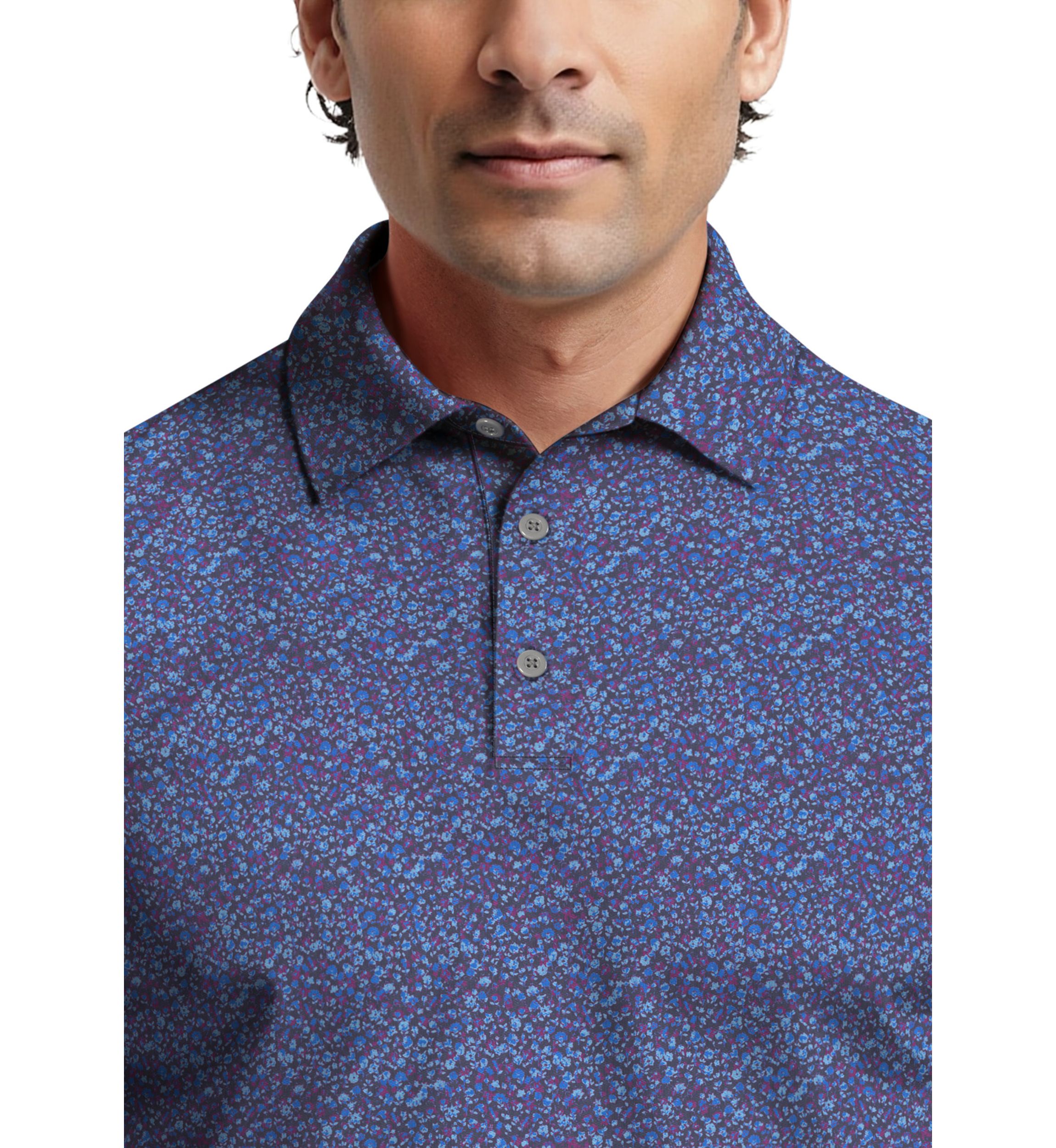 All-Over Micro Floral Print Short Sleeve Golf Polo Shirt