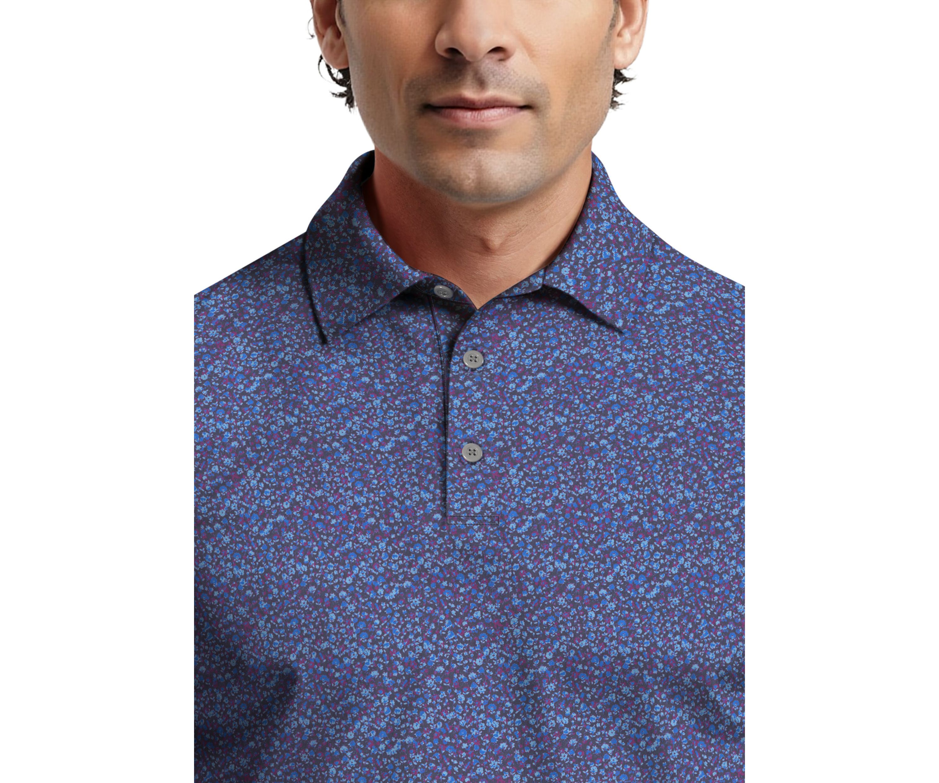 All-Over Micro Floral Print Short Sleeve Golf Polo Shirt