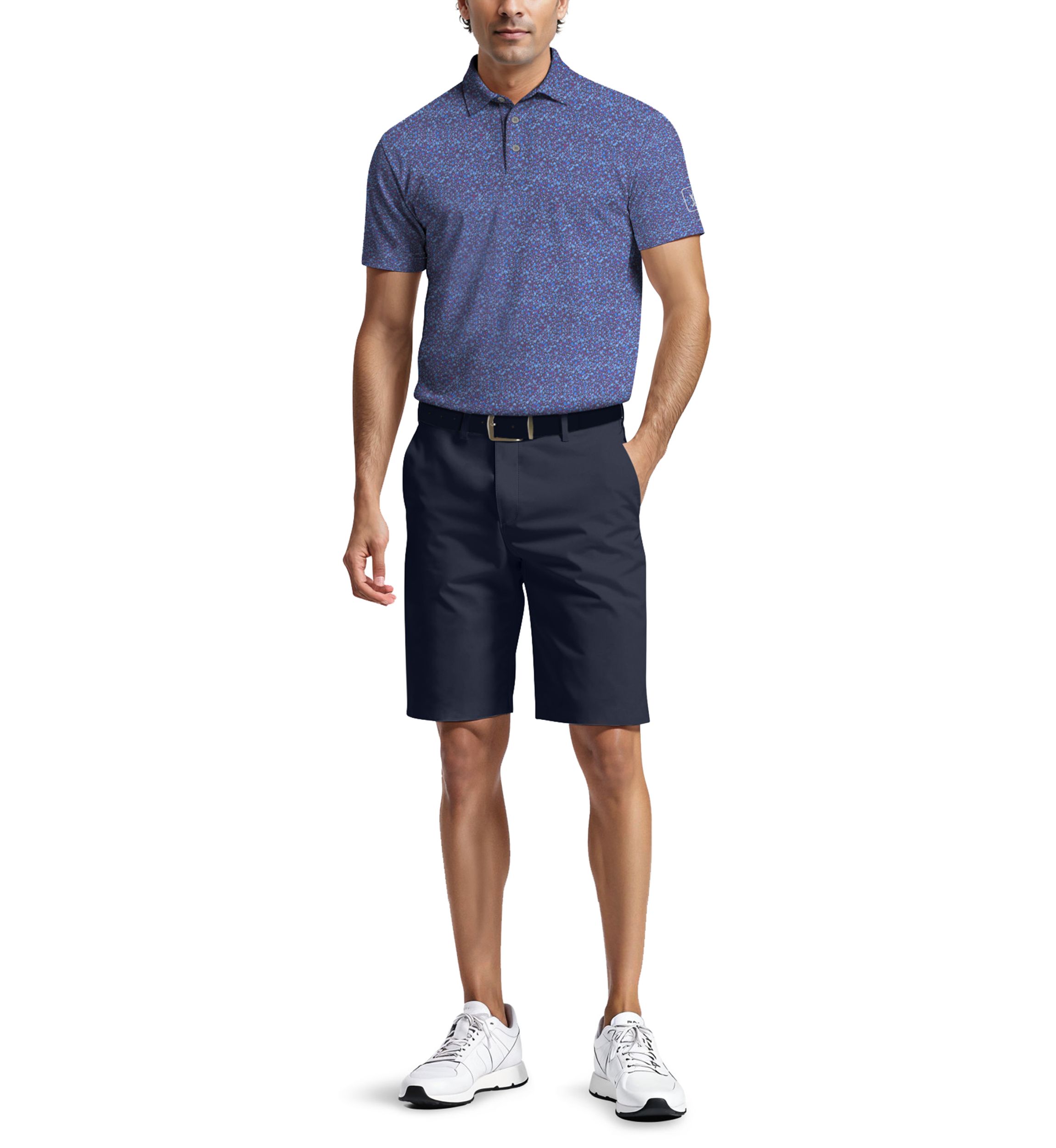All-Over Micro Floral Print Short Sleeve Golf Polo Shirt