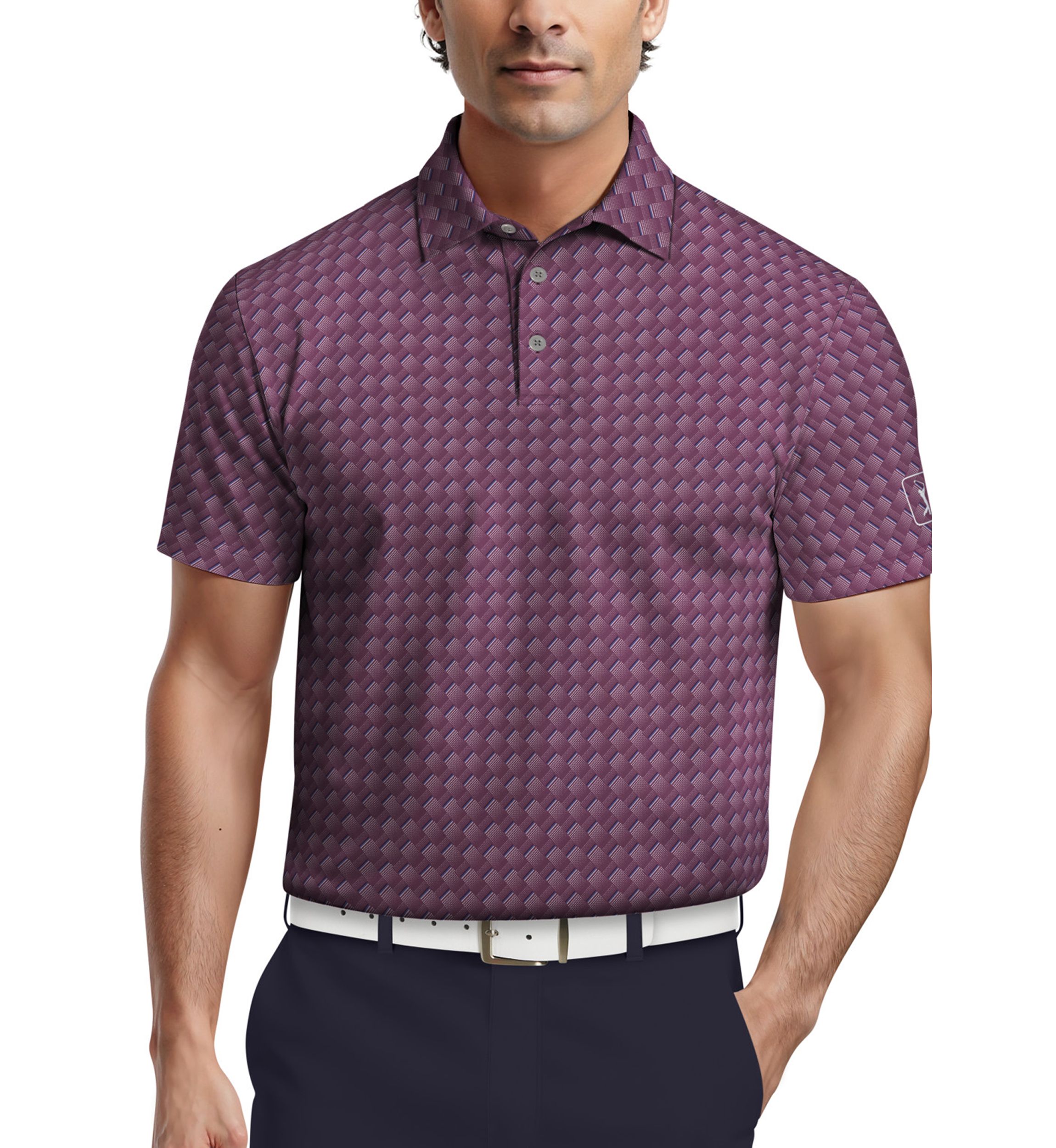 Mens All-Over Motion Geo Print Short Sleeve Golf Polo Shirt