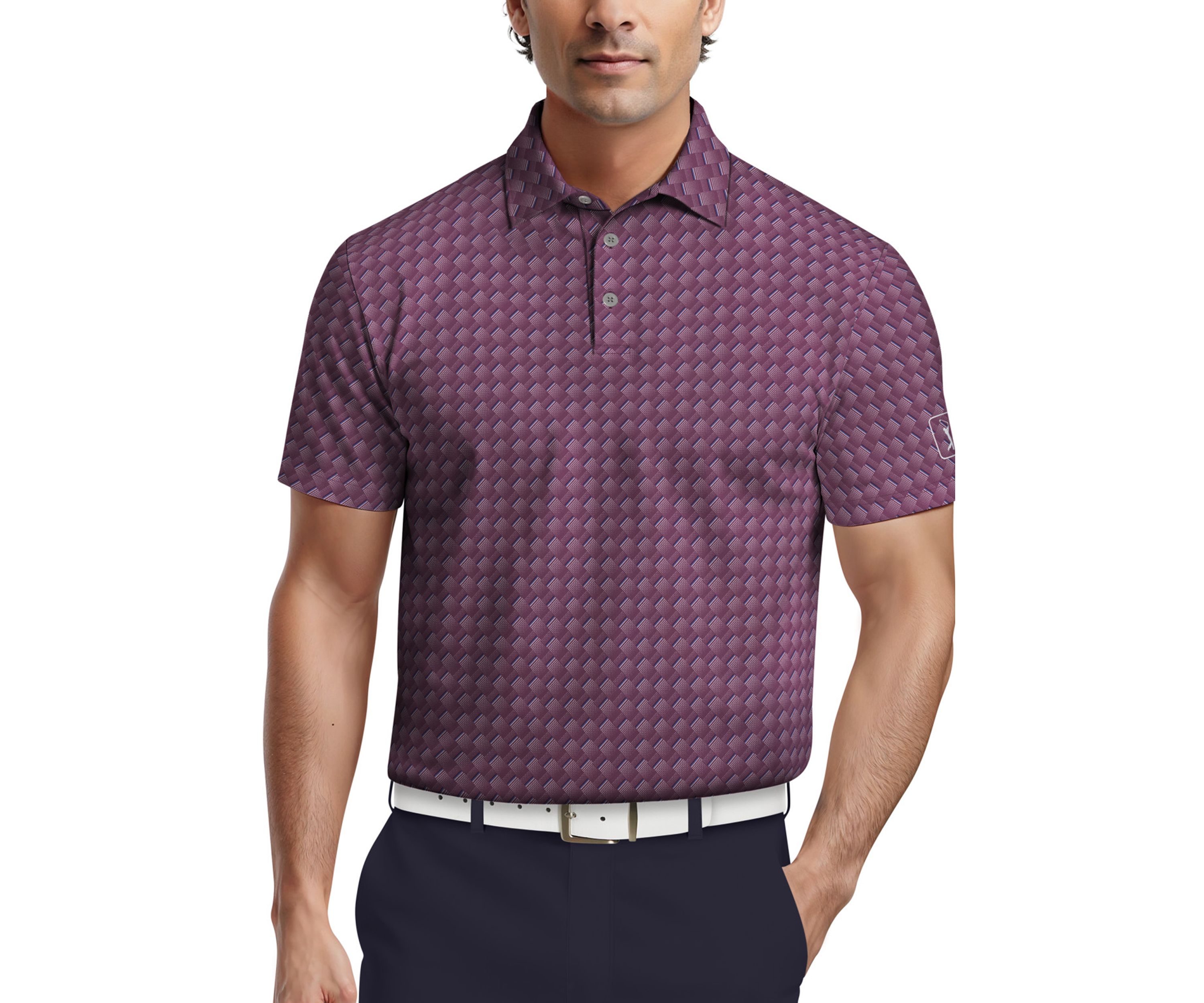 Mens All-Over Motion Geo Print Short Sleeve Golf Polo Shirt
