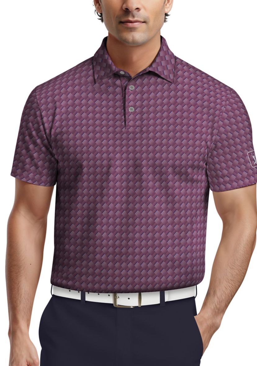 Mens All-Over Motion Geo Print Short Sleeve Golf Polo Shirt