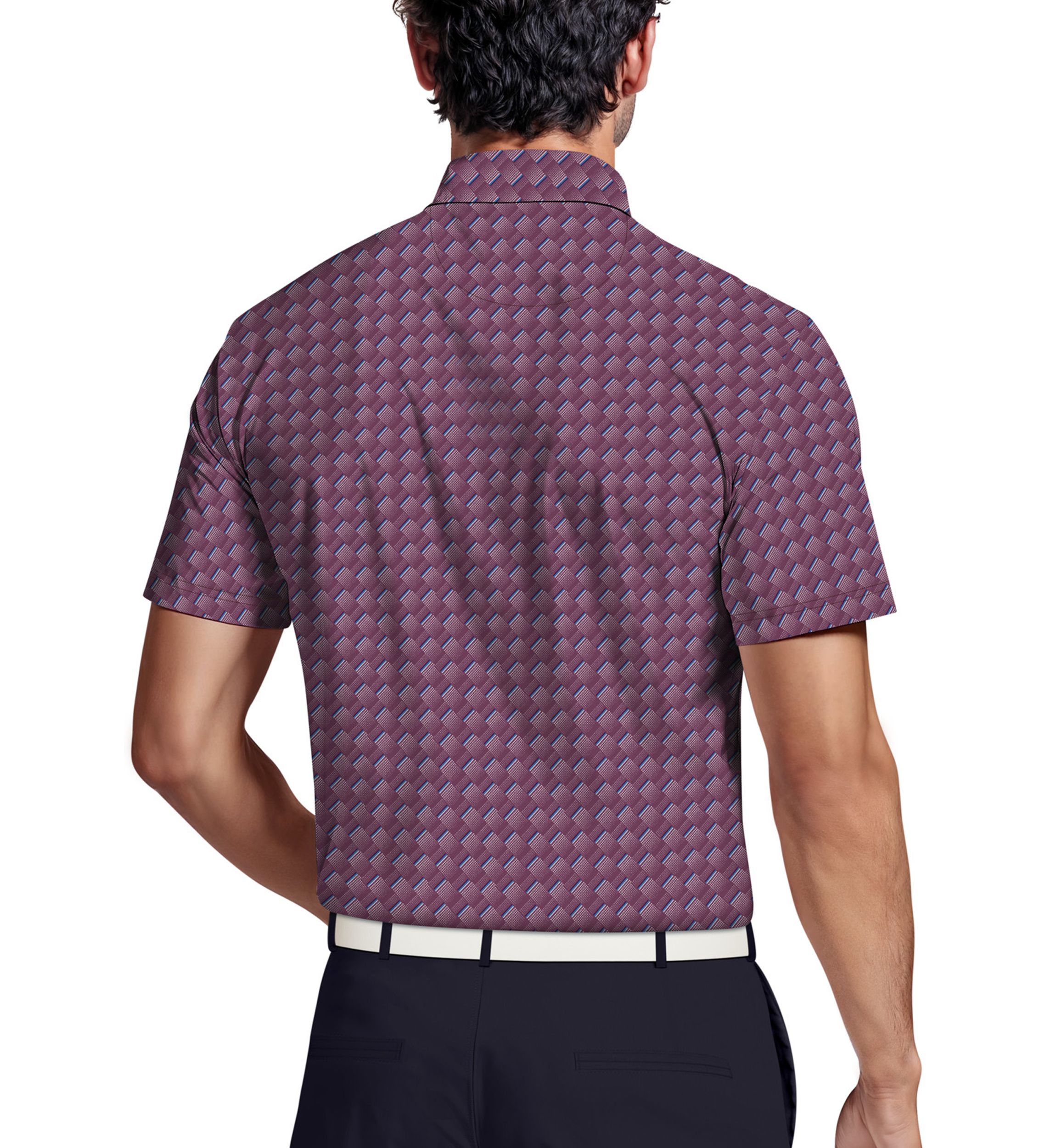 Mens All-Over Motion Geo Print Short Sleeve Golf Polo Shirt