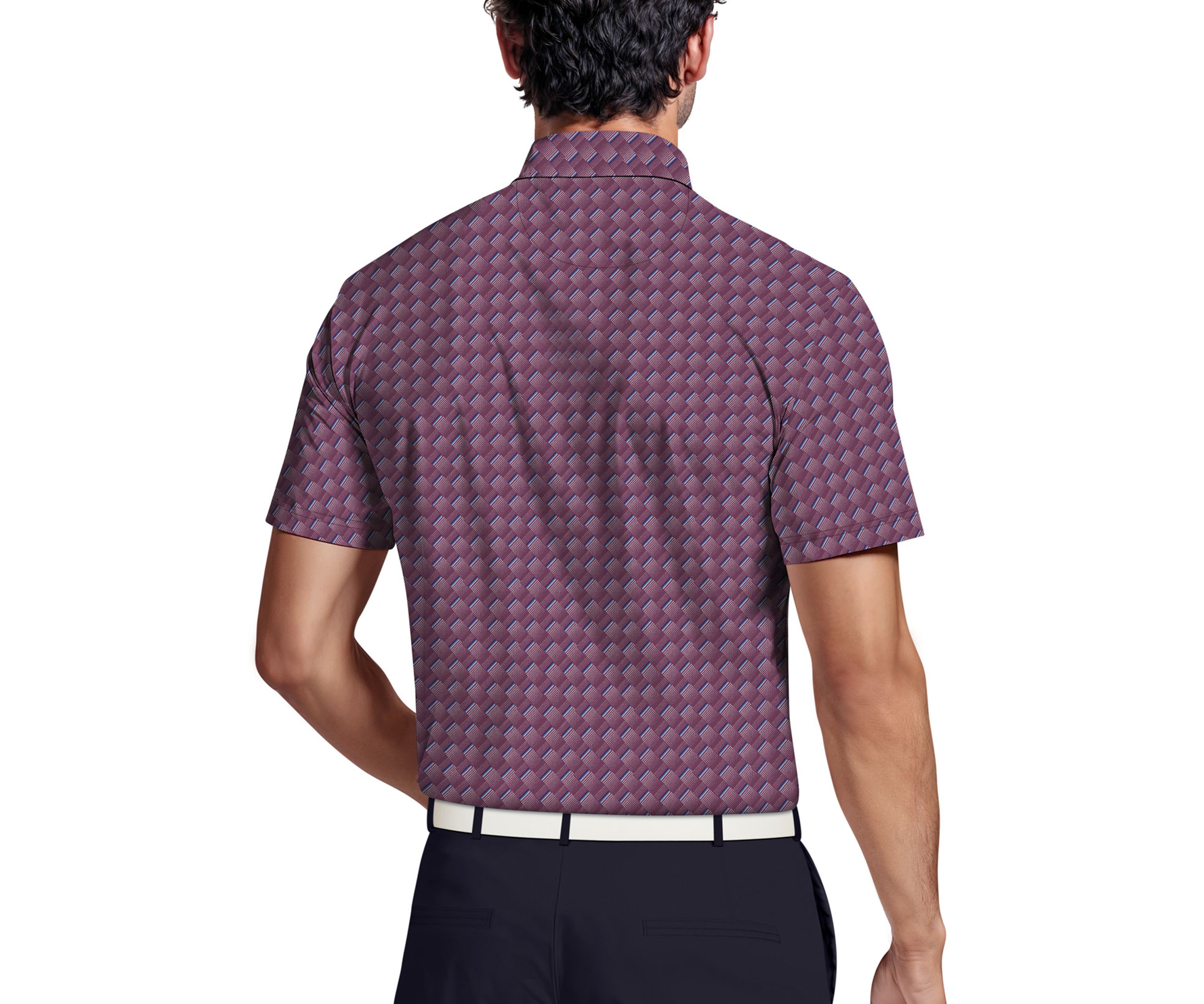 Mens All-Over Motion Geo Print Short Sleeve Golf Polo Shirt