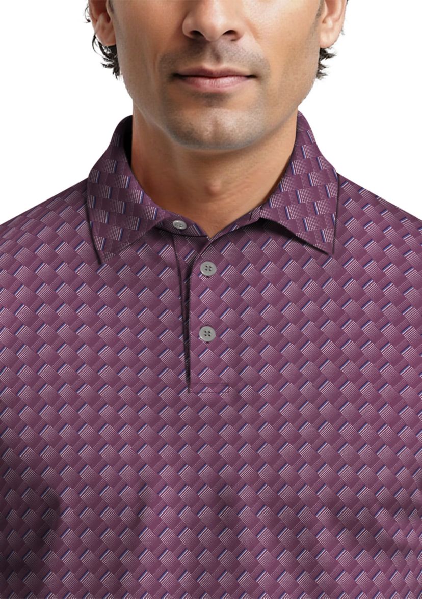 Mens All-Over Motion Geo Print Short Sleeve Golf Polo Shirt