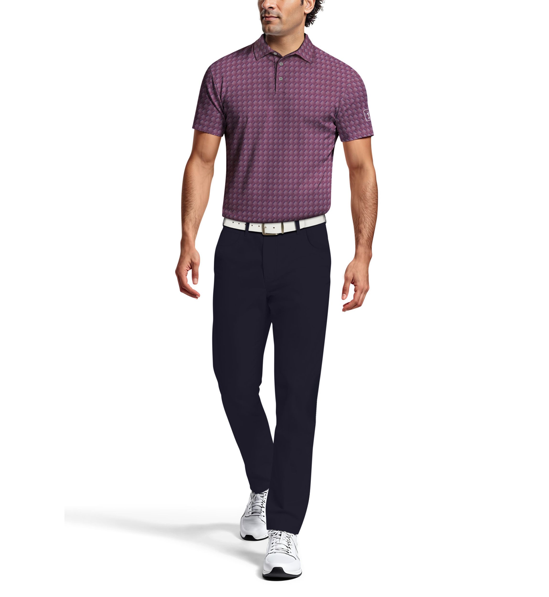 Mens All-Over Motion Geo Print Short Sleeve Golf Polo Shirt