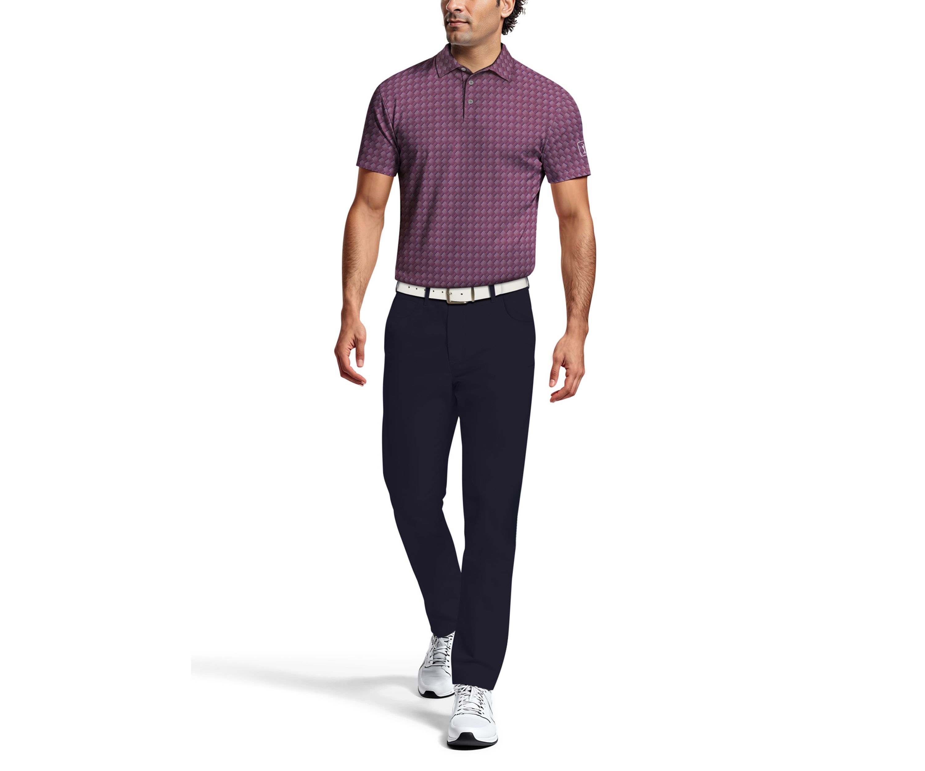Mens All-Over Motion Geo Print Short Sleeve Golf Polo Shirt