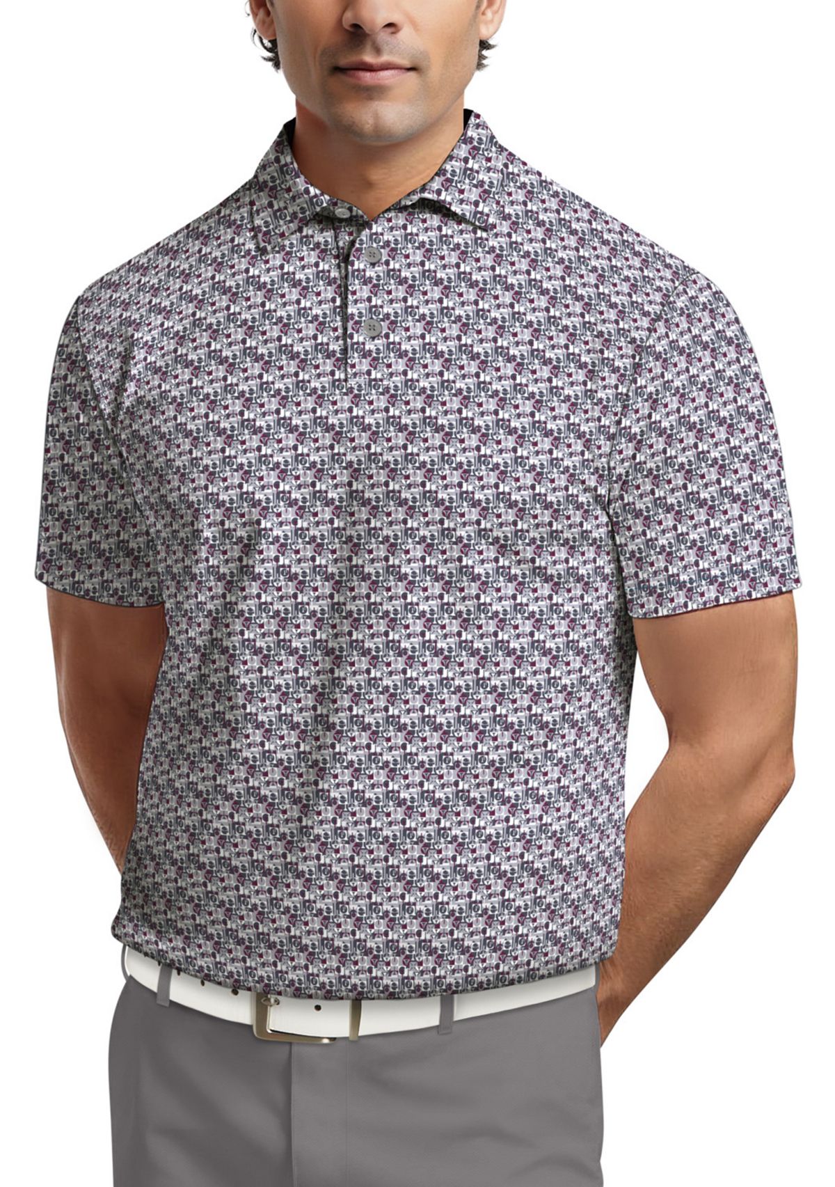 All-Over Novelty Geo Print Short Sleeve Golf Polo Shirt