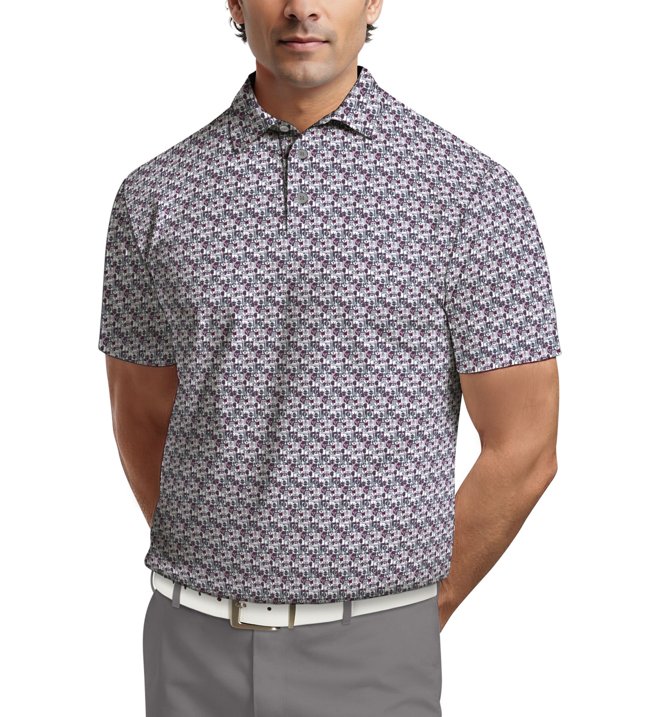 All-Over Novelty Geo Print Short Sleeve Golf Polo Shirt