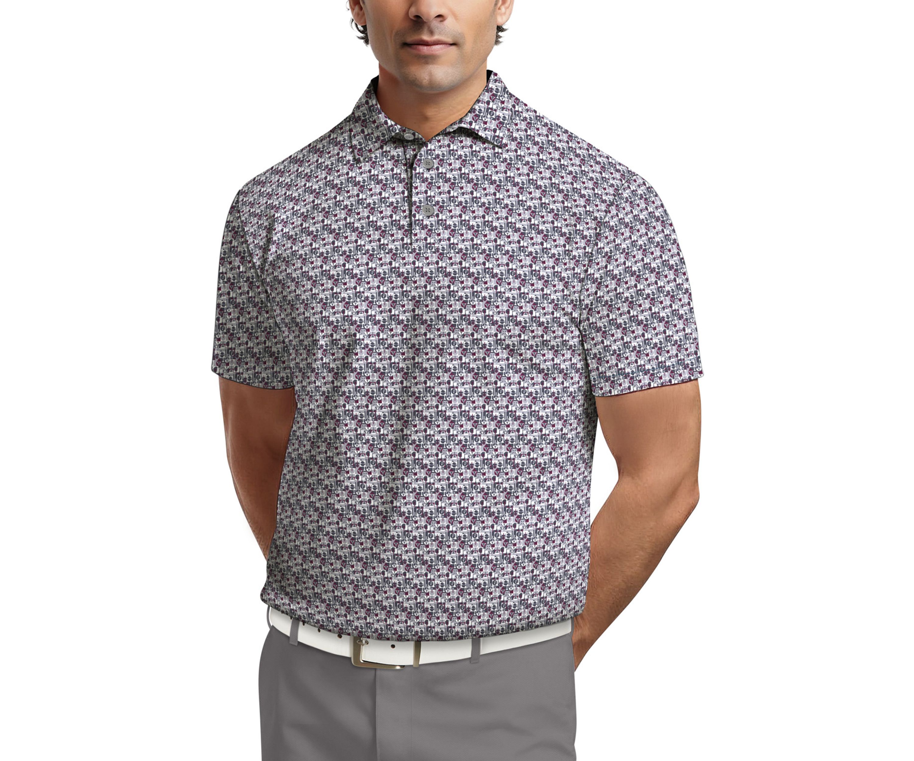 All-Over Novelty Geo Print Short Sleeve Golf Polo Shirt