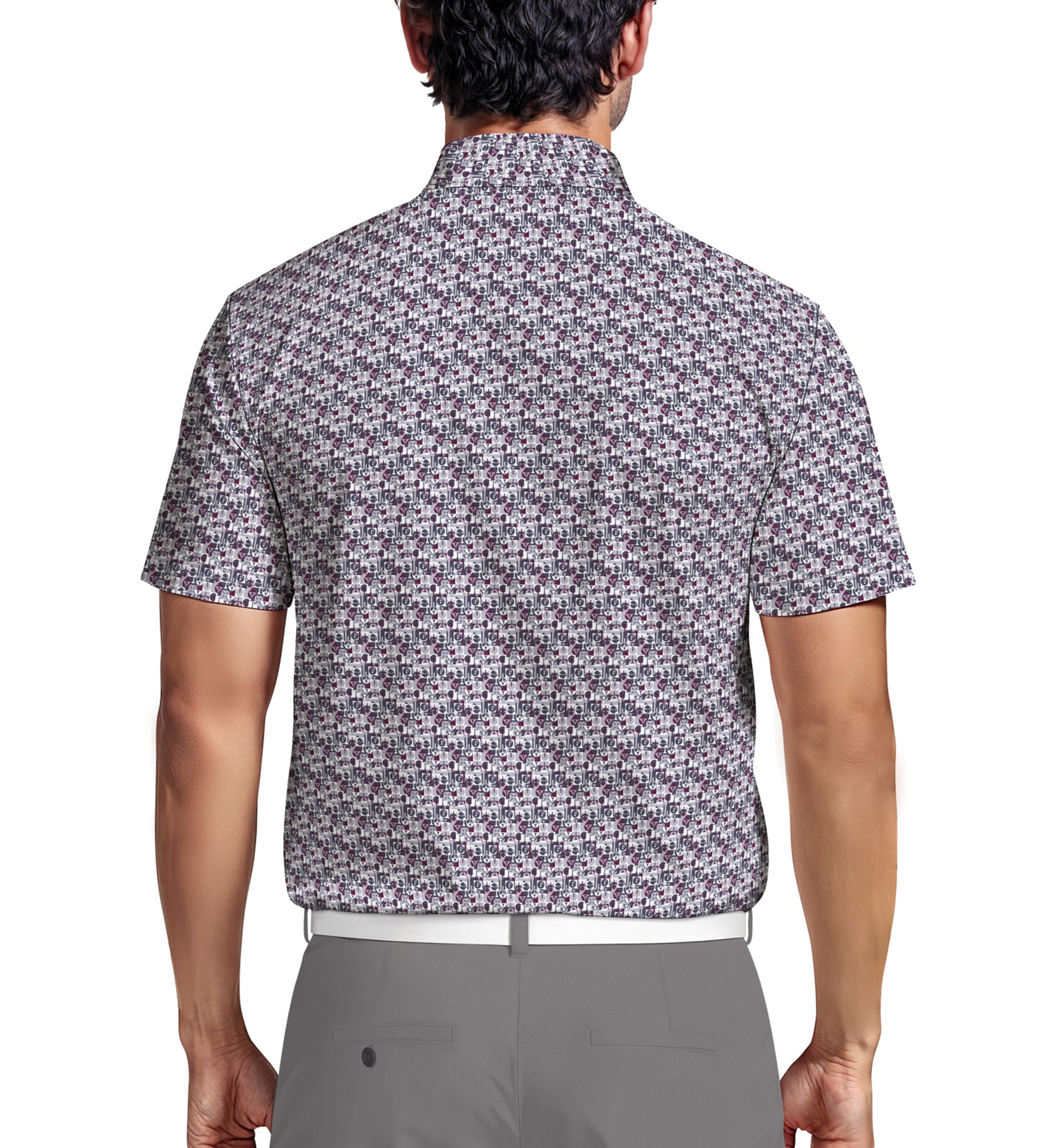 All-Over Novelty Geo Print Short Sleeve Golf Polo Shirt