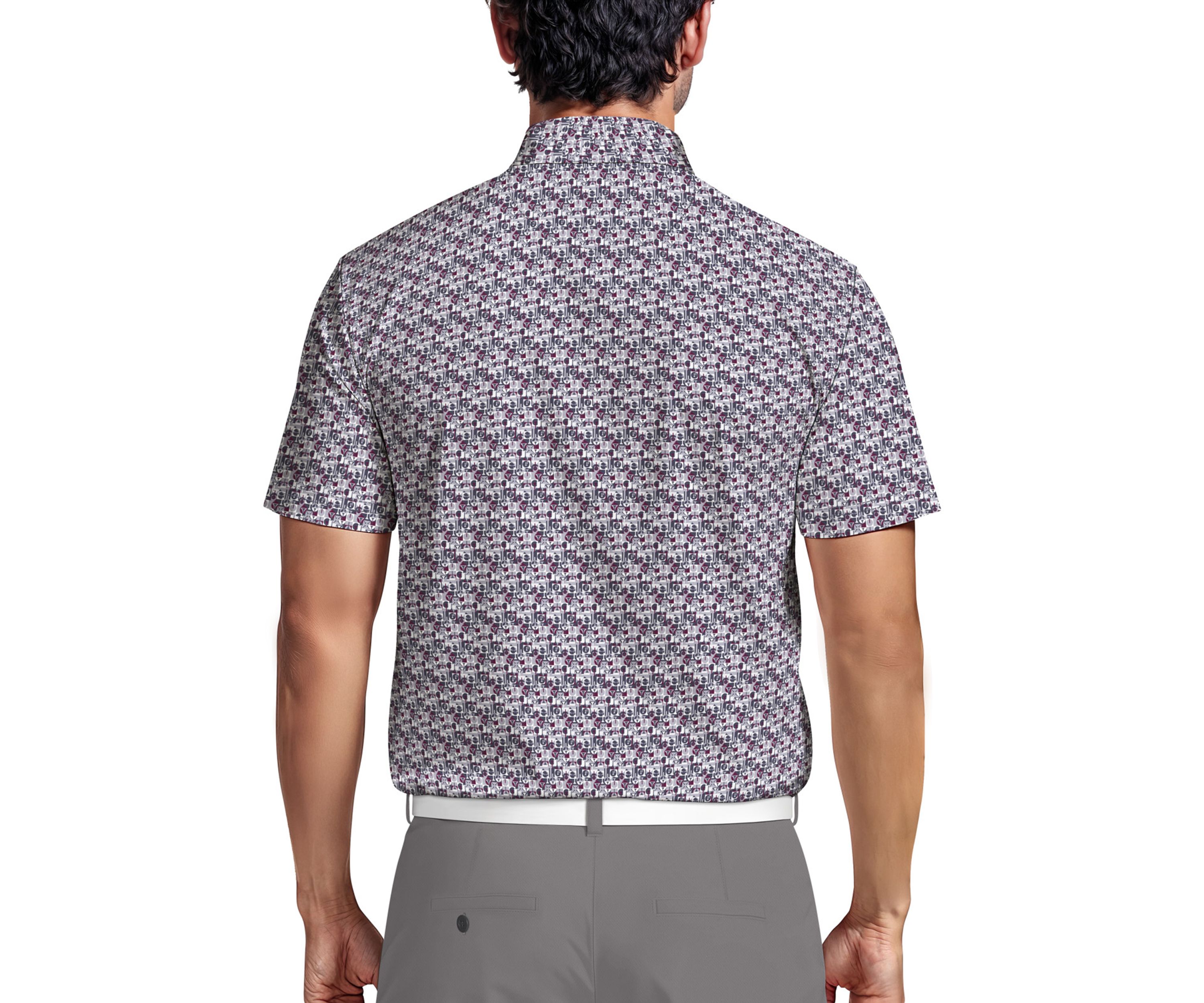 All-Over Novelty Geo Print Short Sleeve Golf Polo Shirt