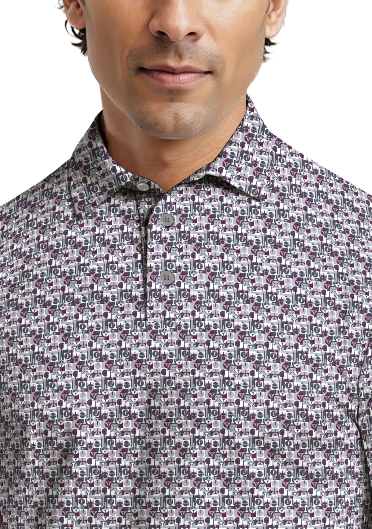 All-Over Novelty Geo Print Short Sleeve Golf Polo Shirt