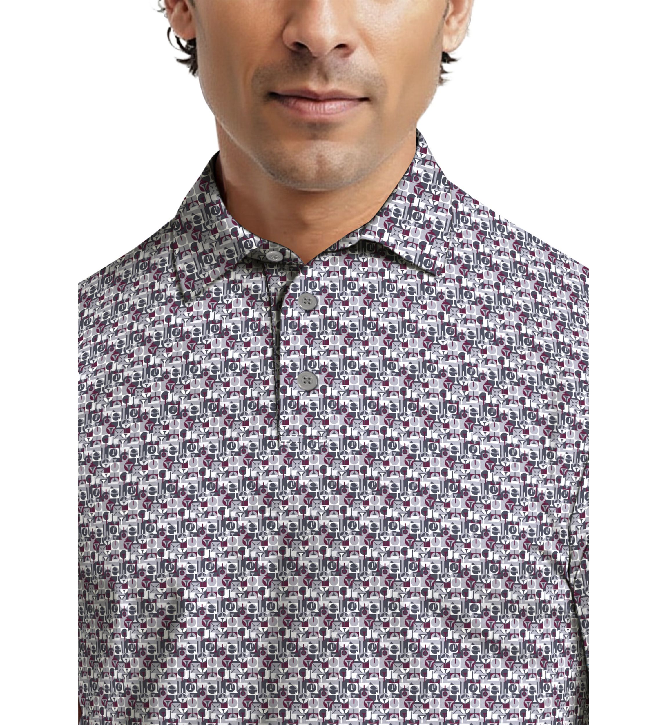 All-Over Novelty Geo Print Short Sleeve Golf Polo Shirt