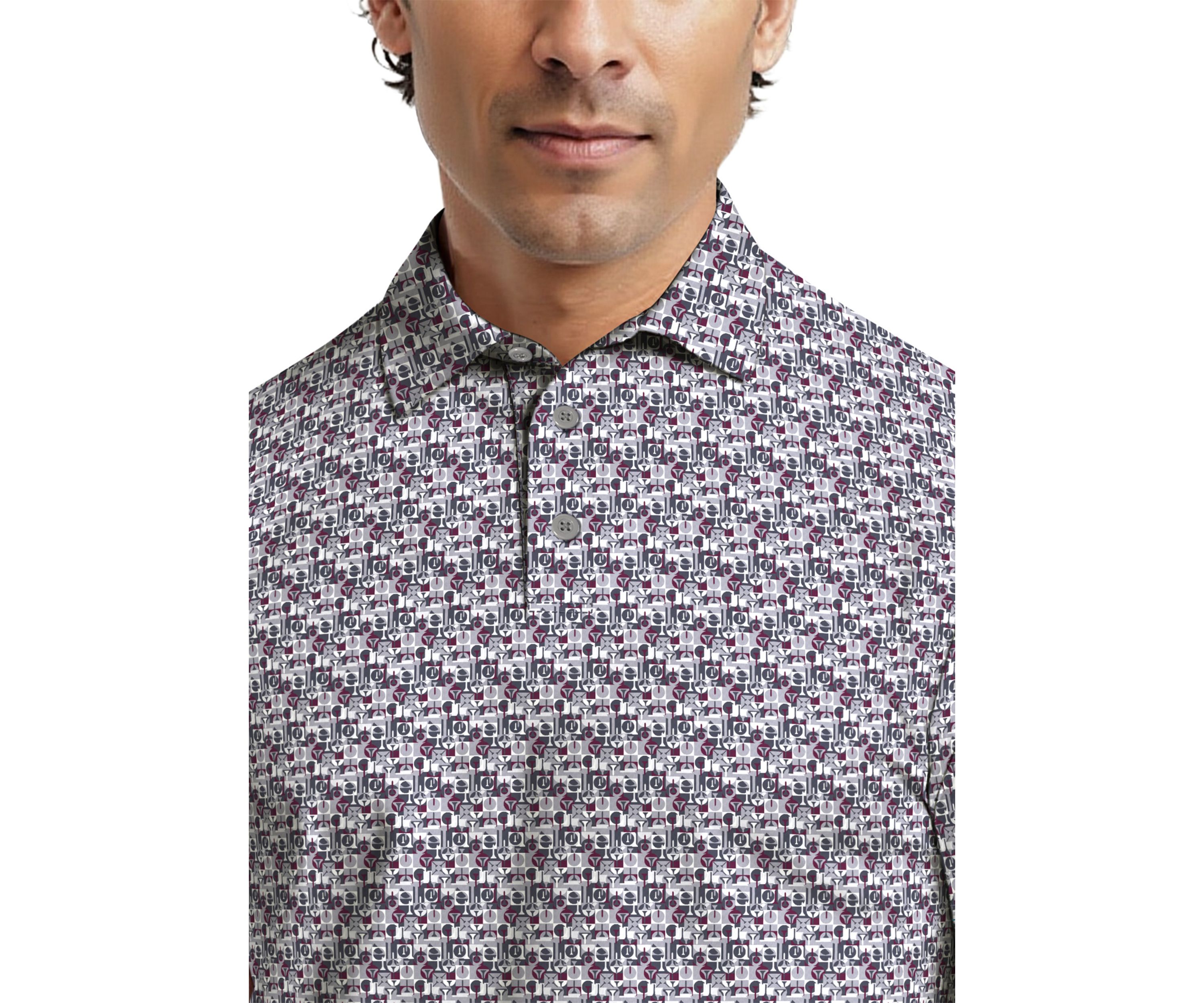All-Over Novelty Geo Print Short Sleeve Golf Polo Shirt