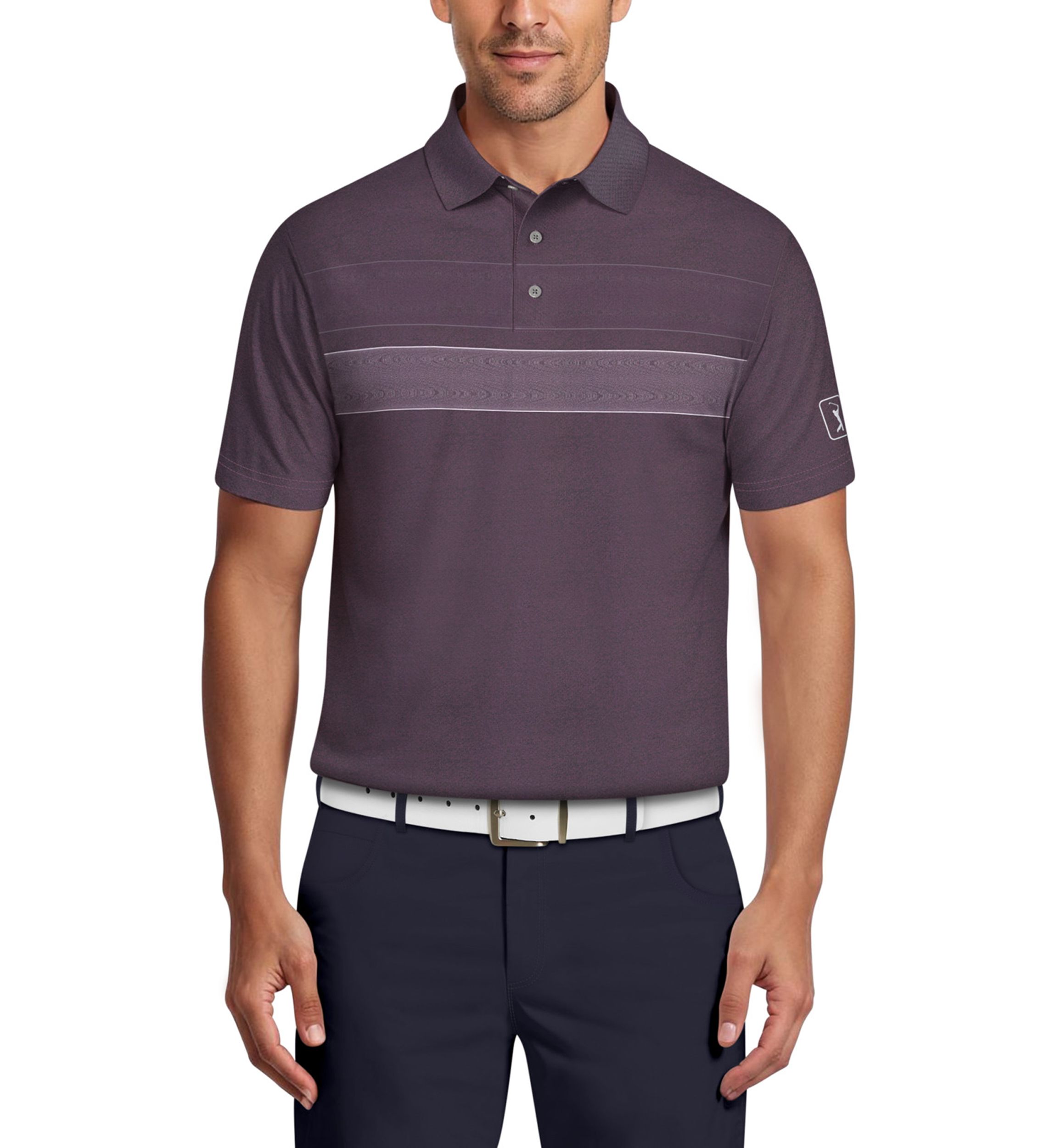 Motion Chest Stripe Print Short Sleeve Golf Polo Shirt