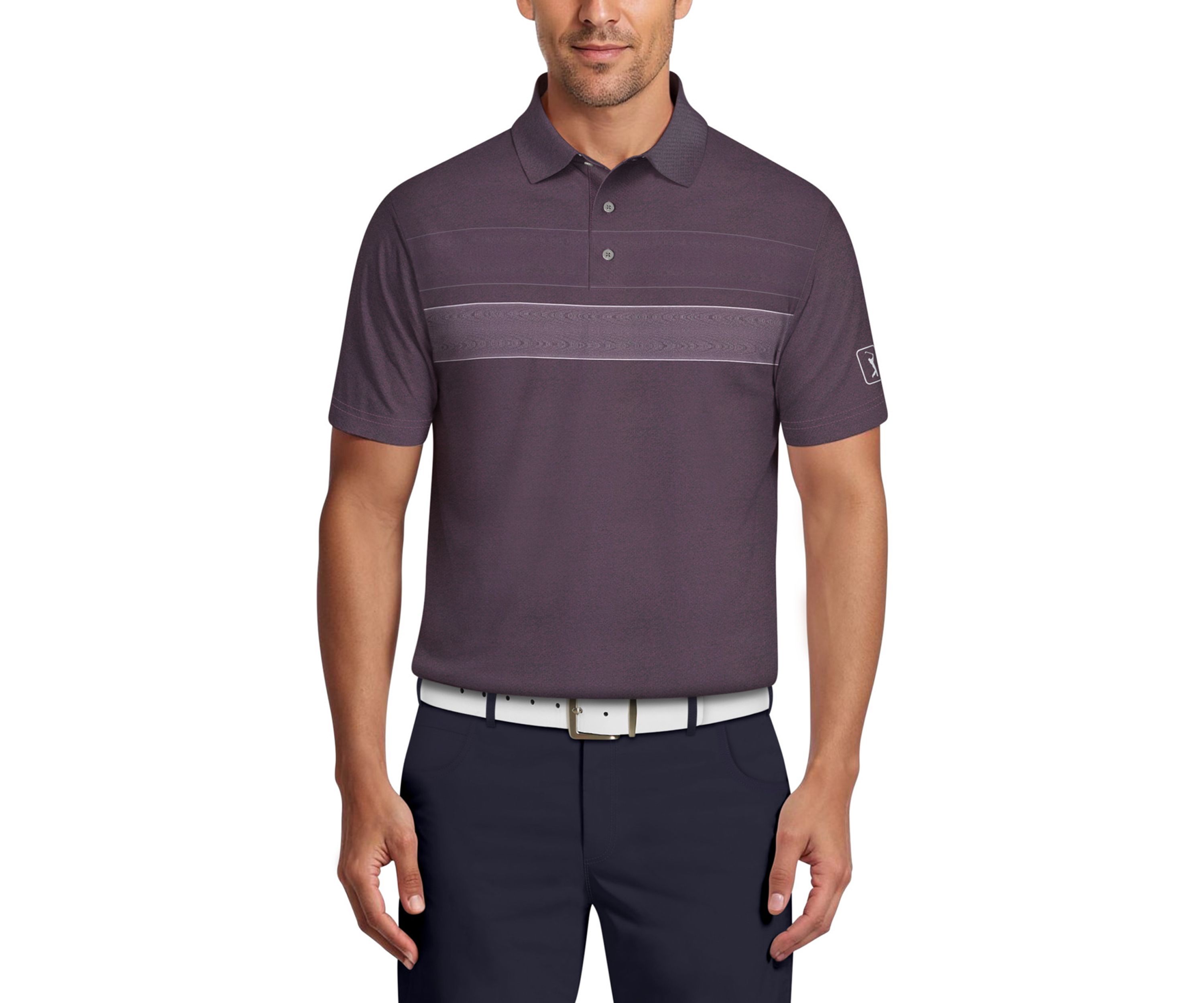 Motion Chest Stripe Print Short Sleeve Golf Polo Shirt