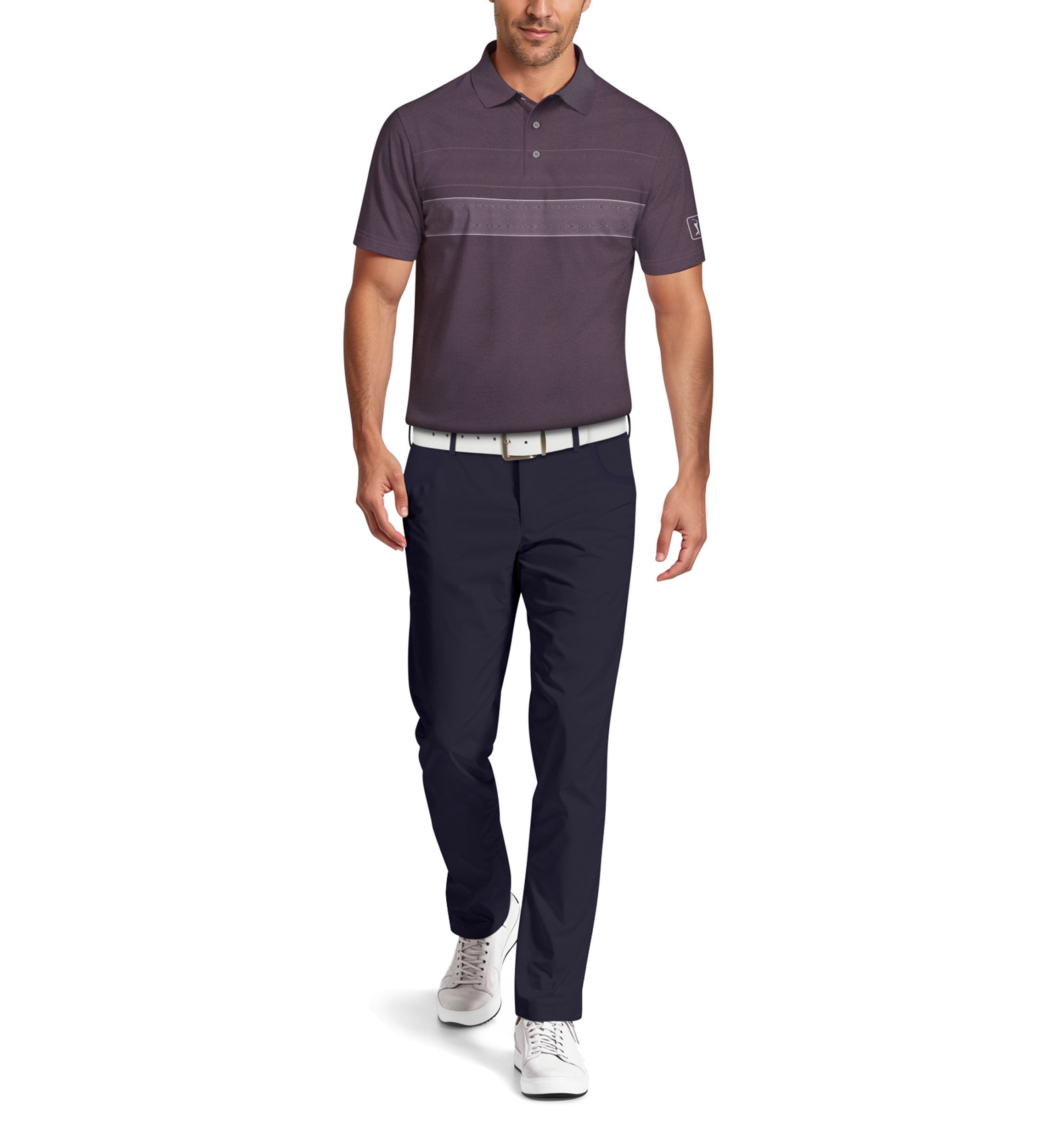 Motion Chest Stripe Print Short Sleeve Golf Polo Shirt