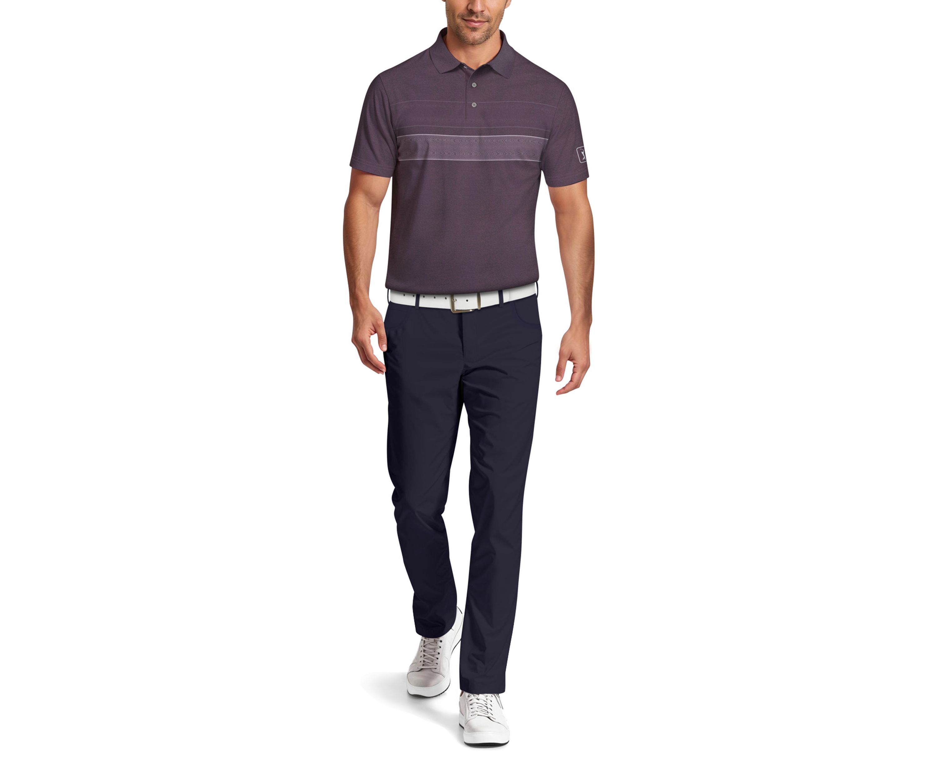Motion Chest Stripe Print Short Sleeve Golf Polo Shirt