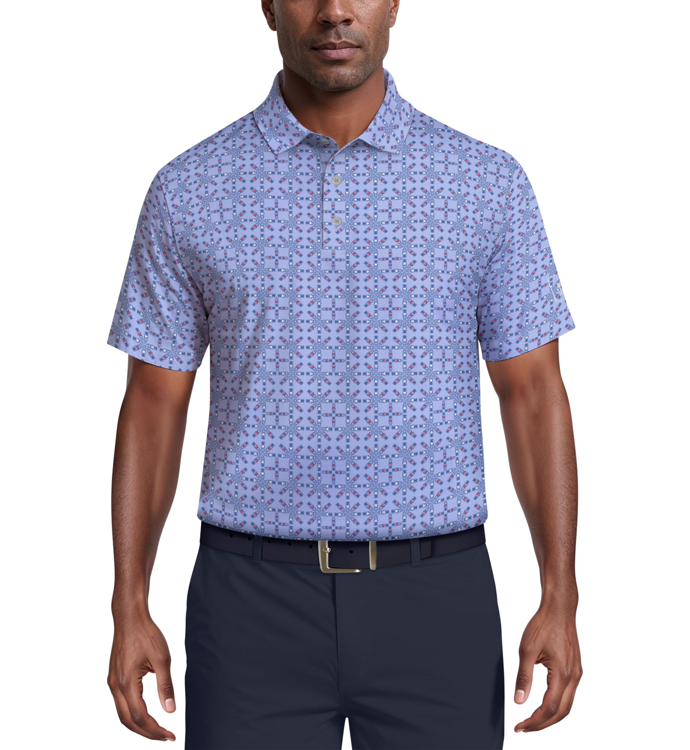 Layered Boat Print Short Sleeve Golf Polo
