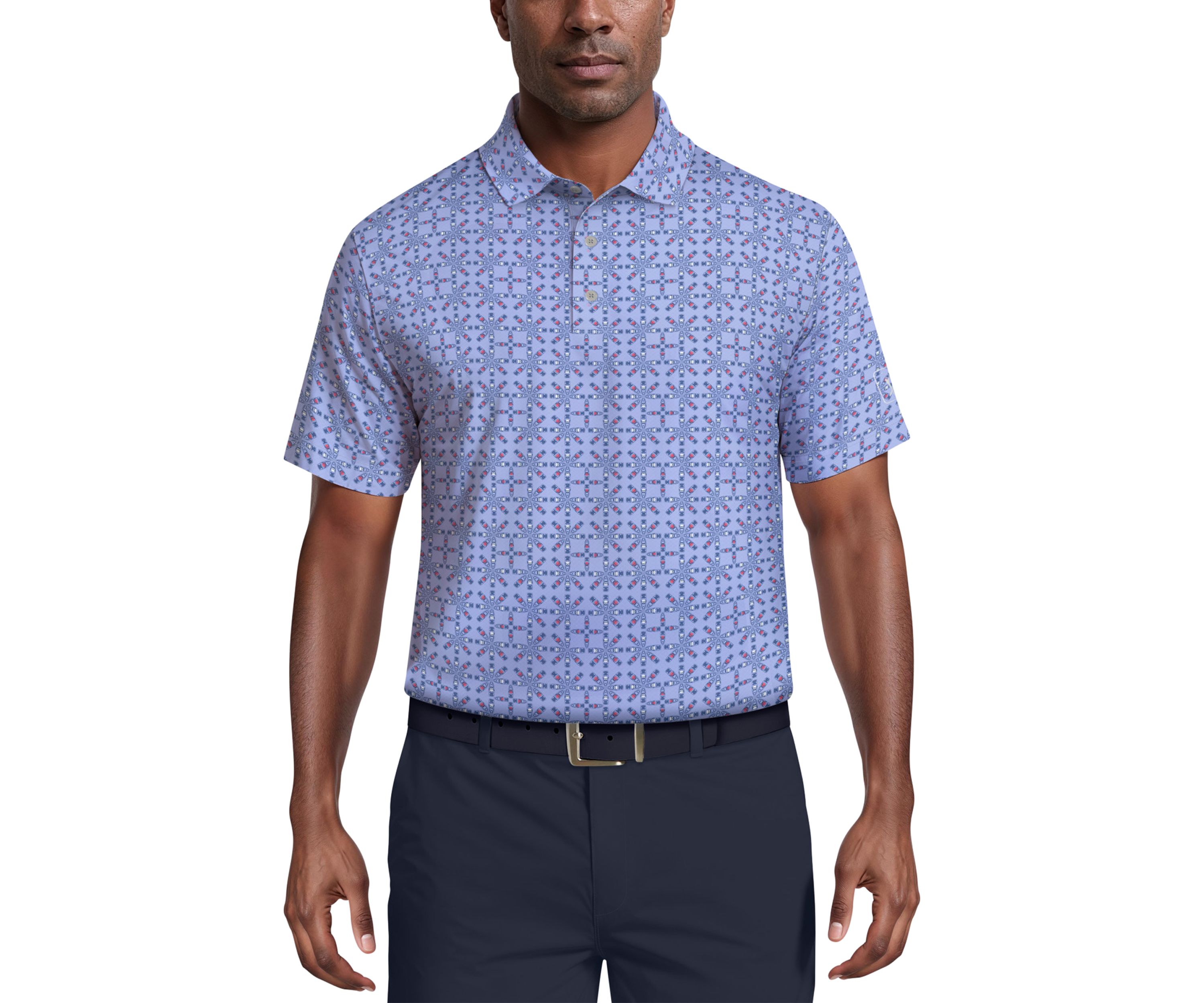 Layered Boat Print Short Sleeve Golf Polo