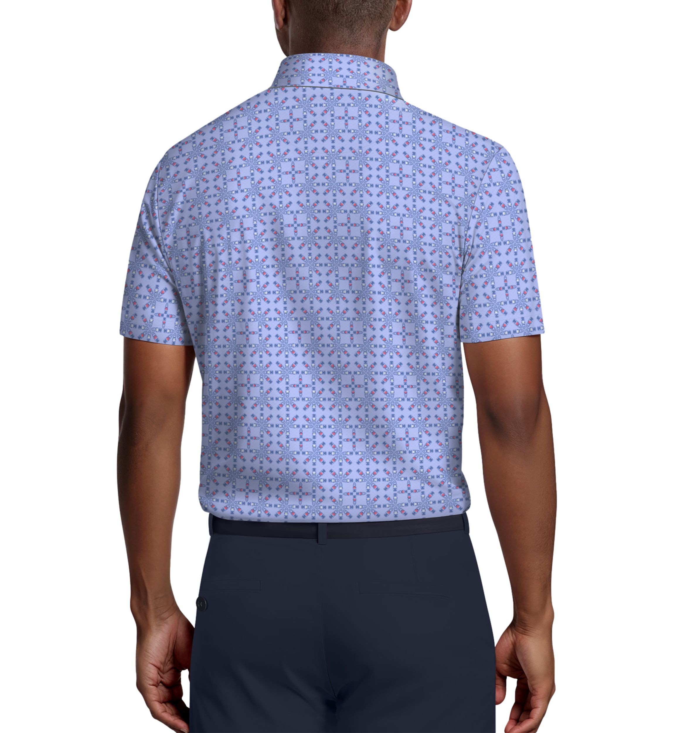 Layered Boat Print Short Sleeve Golf Polo