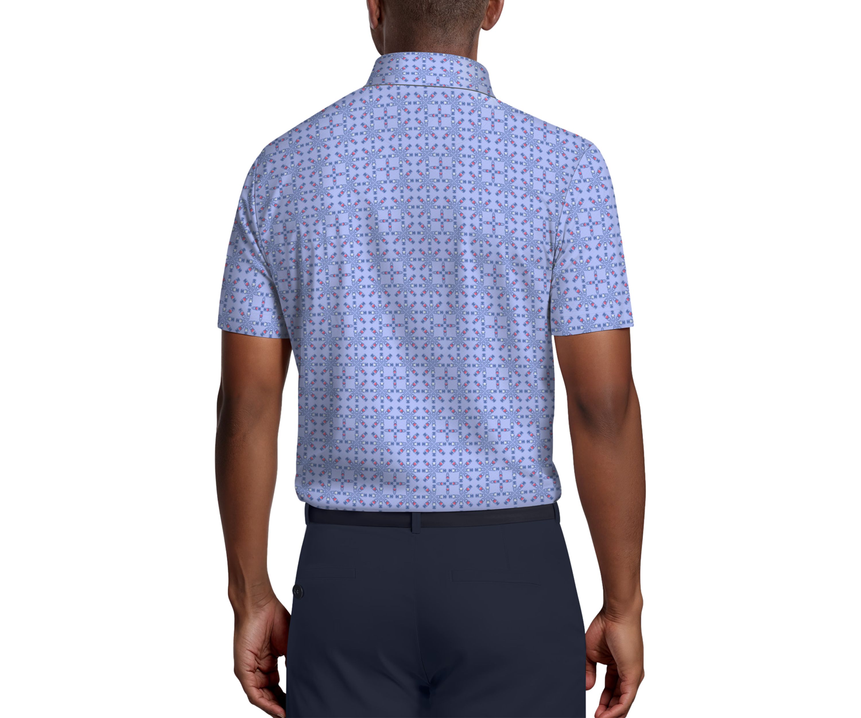 Layered Boat Print Short Sleeve Golf Polo