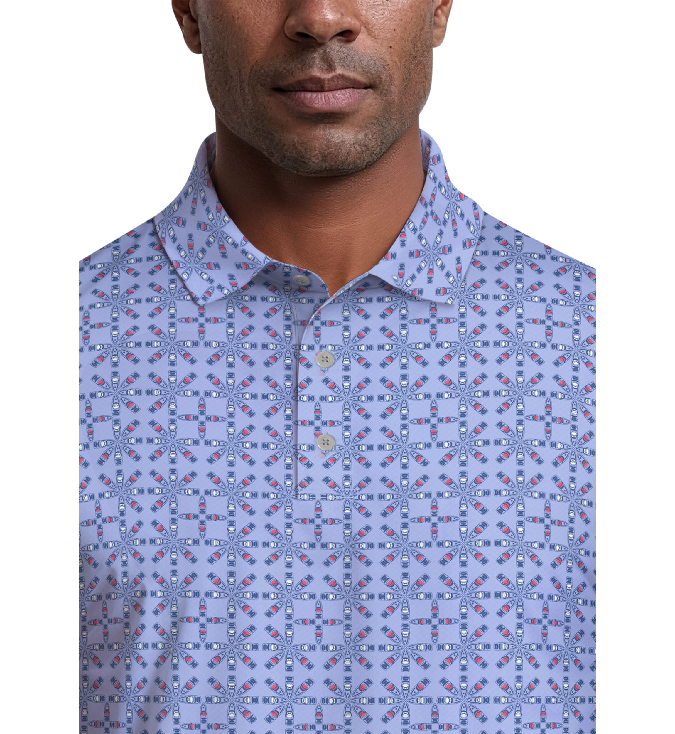 Layered Boat Print Short Sleeve Golf Polo