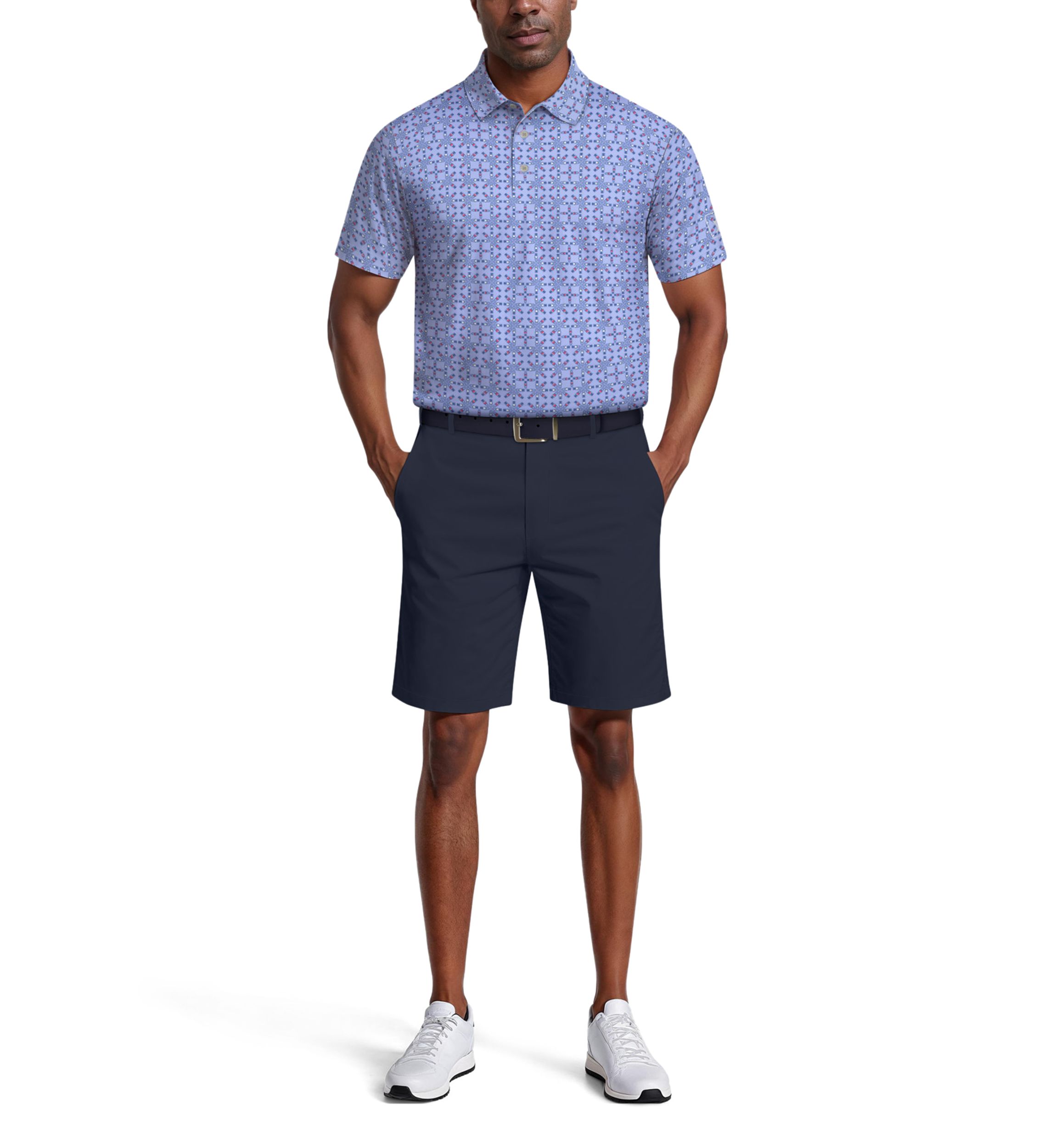 Layered Boat Print Short Sleeve Golf Polo