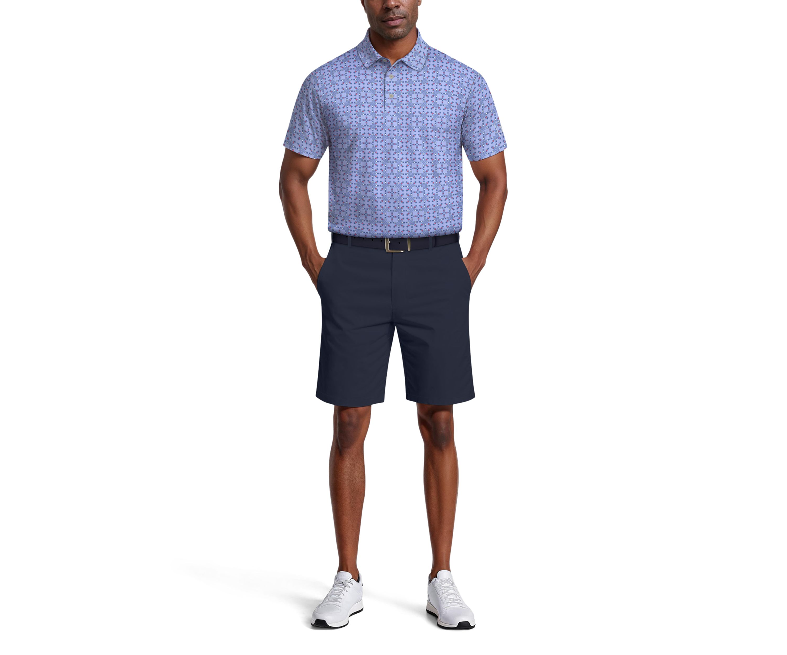Layered Boat Print Short Sleeve Golf Polo