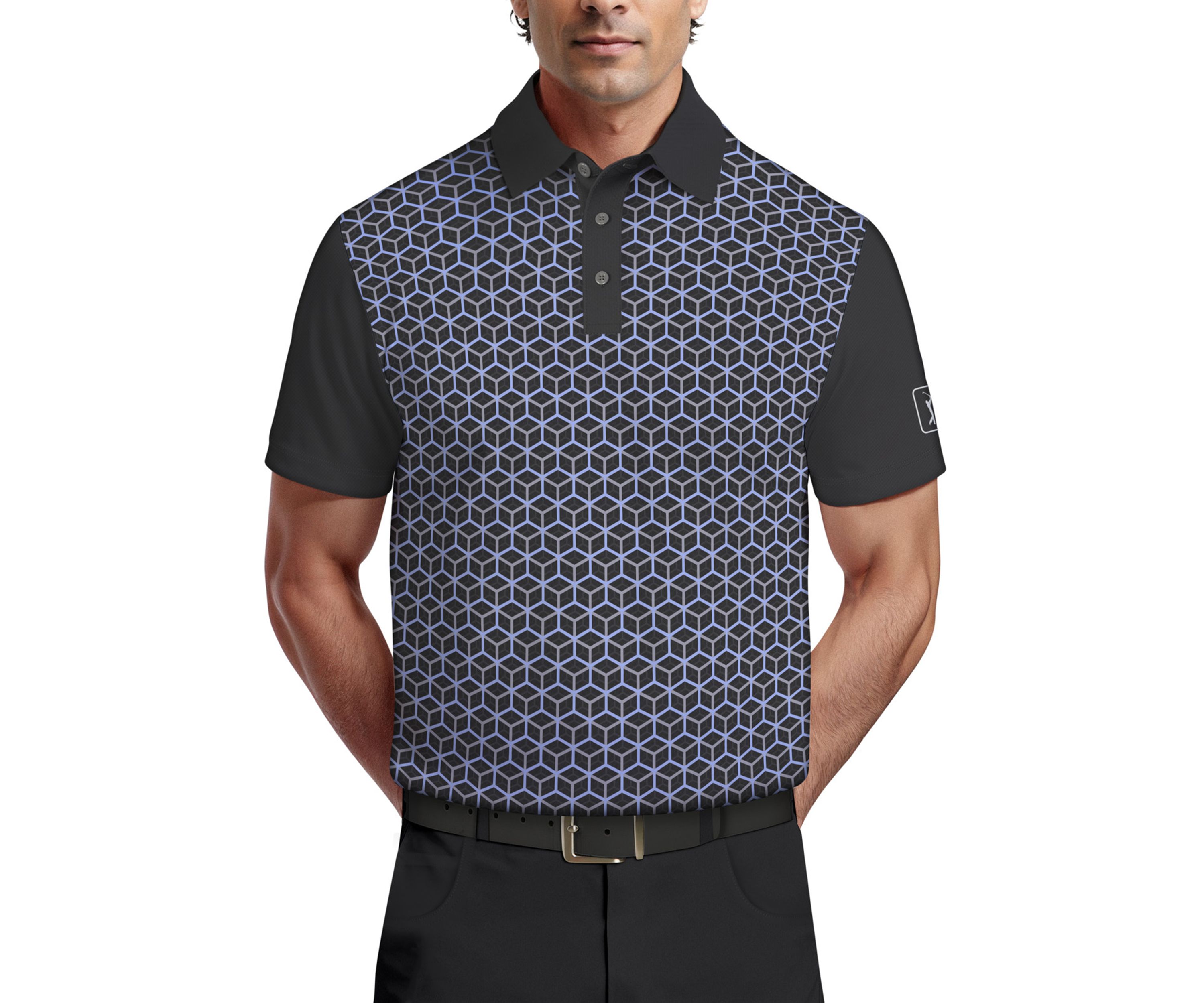 Technical Linear Color Block Print Short Sleeve Golf Polo