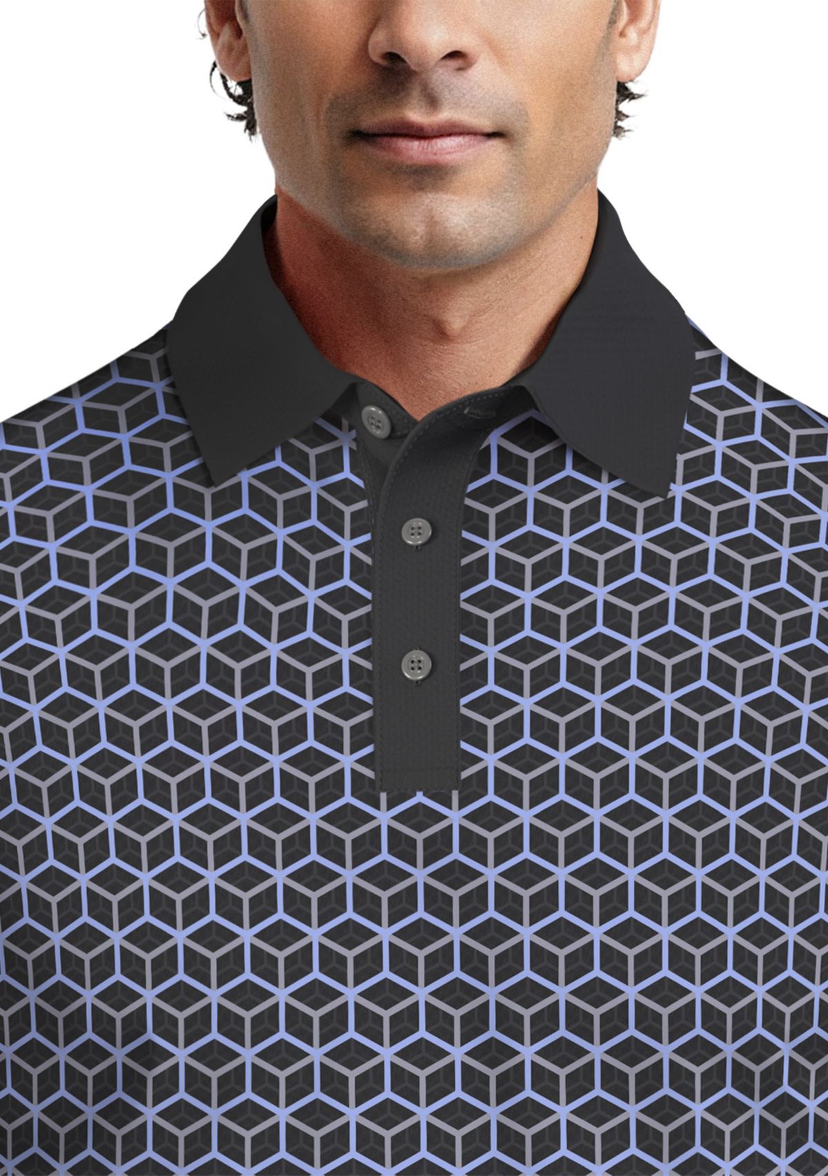 Technical Linear Color Block Print Short Sleeve Golf Polo