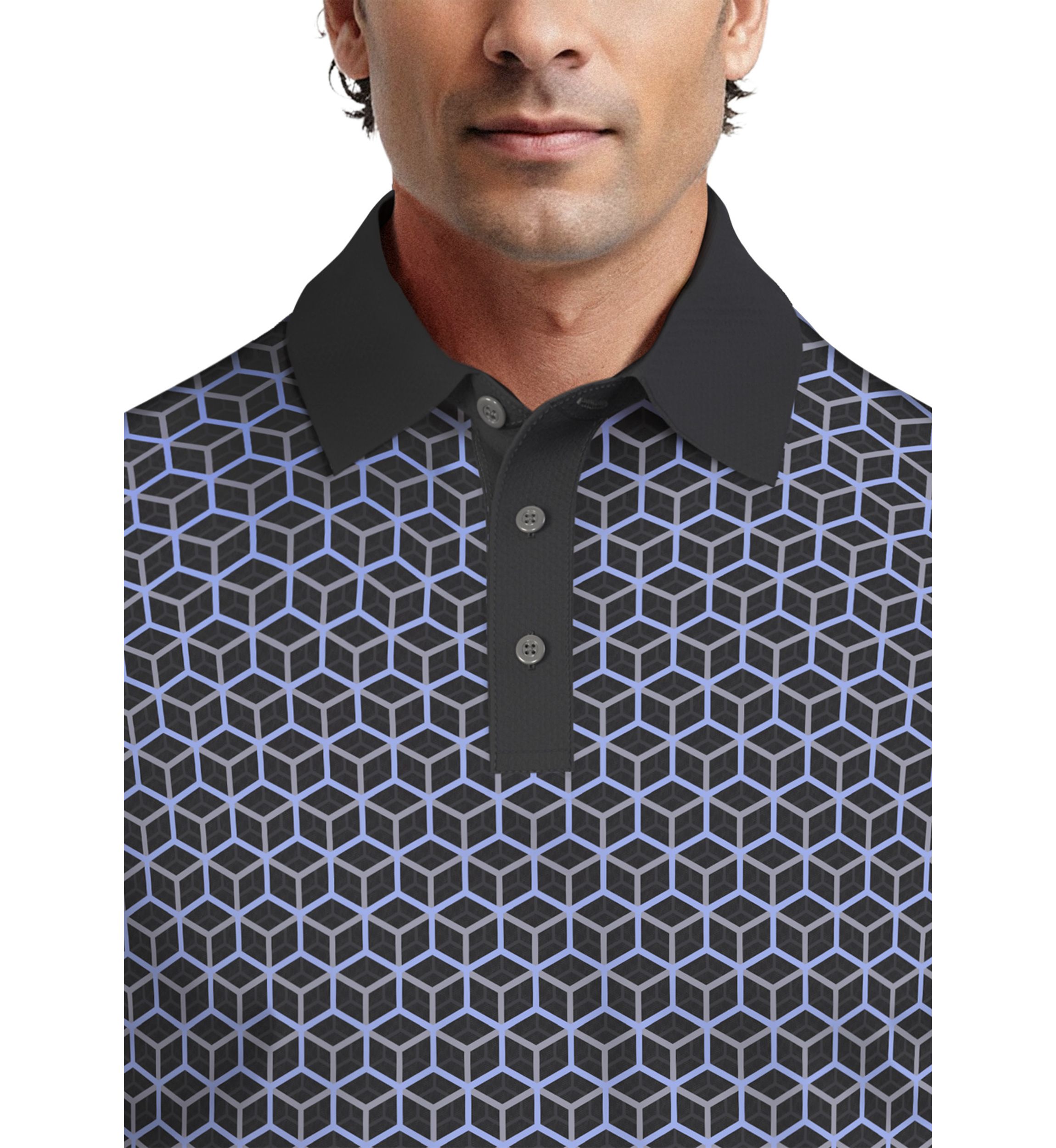 Technical Linear Color Block Print Short Sleeve Golf Polo