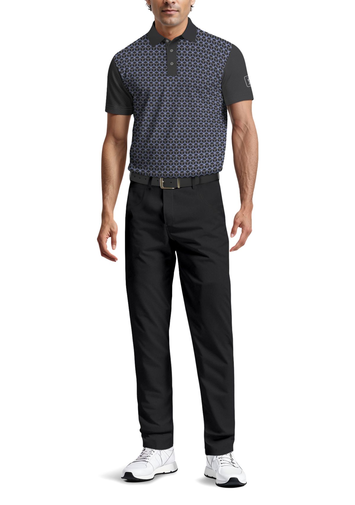 Technical Linear Color Block Print Short Sleeve Golf Polo