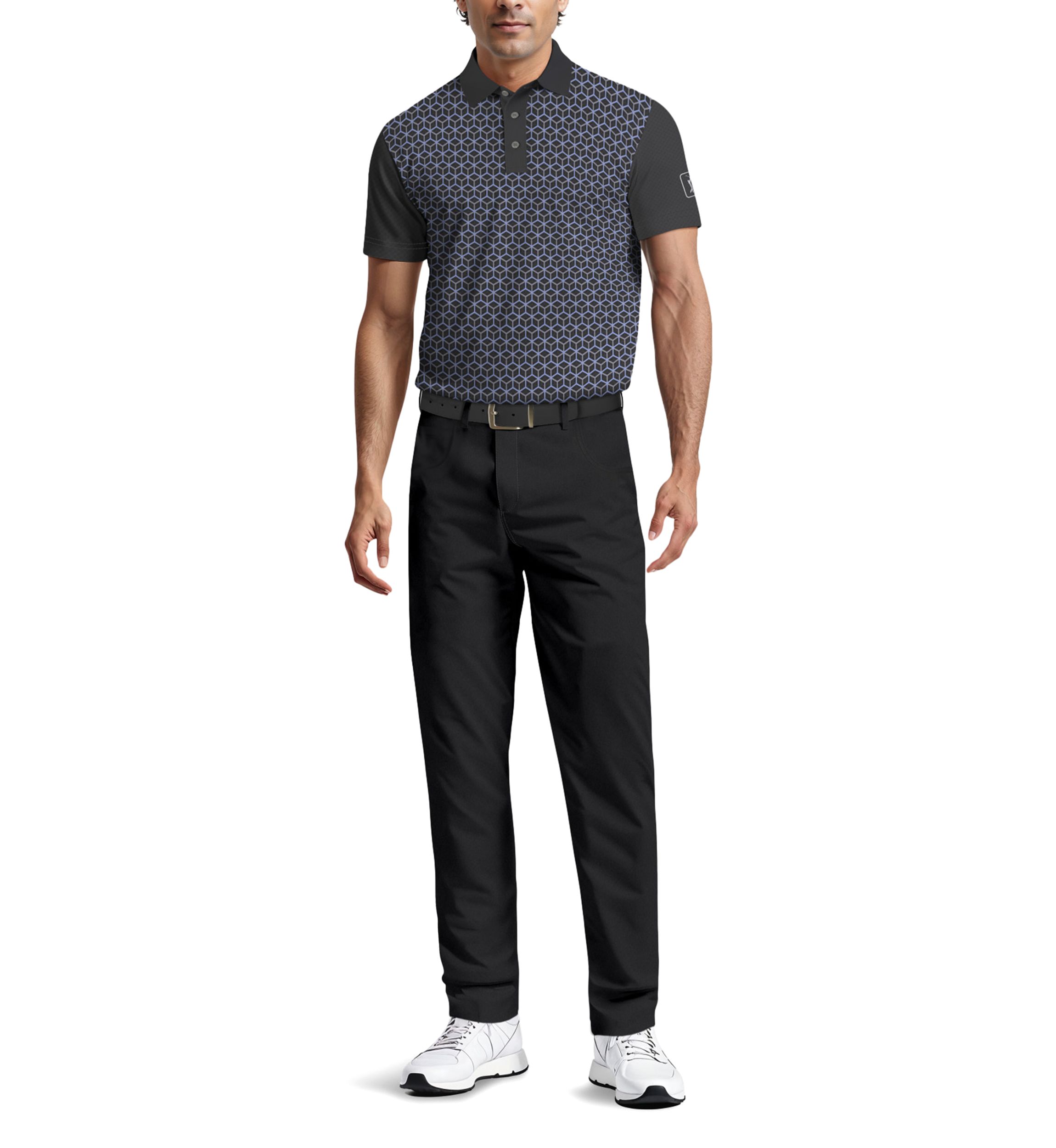 Technical Linear Color Block Print Short Sleeve Golf Polo